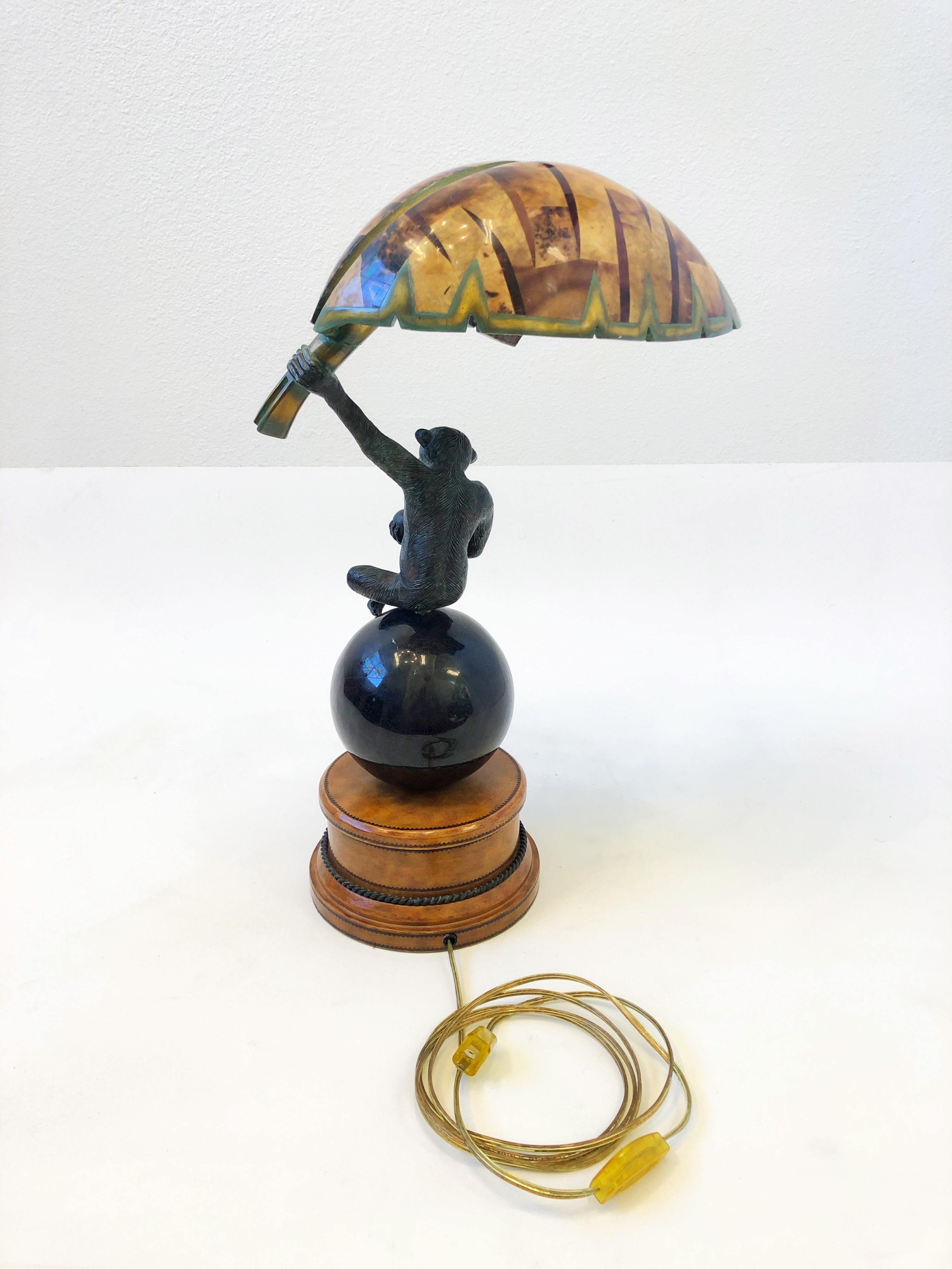 American Bronze Monkey with Banana Leaf Table Lamp by Maitland Smith