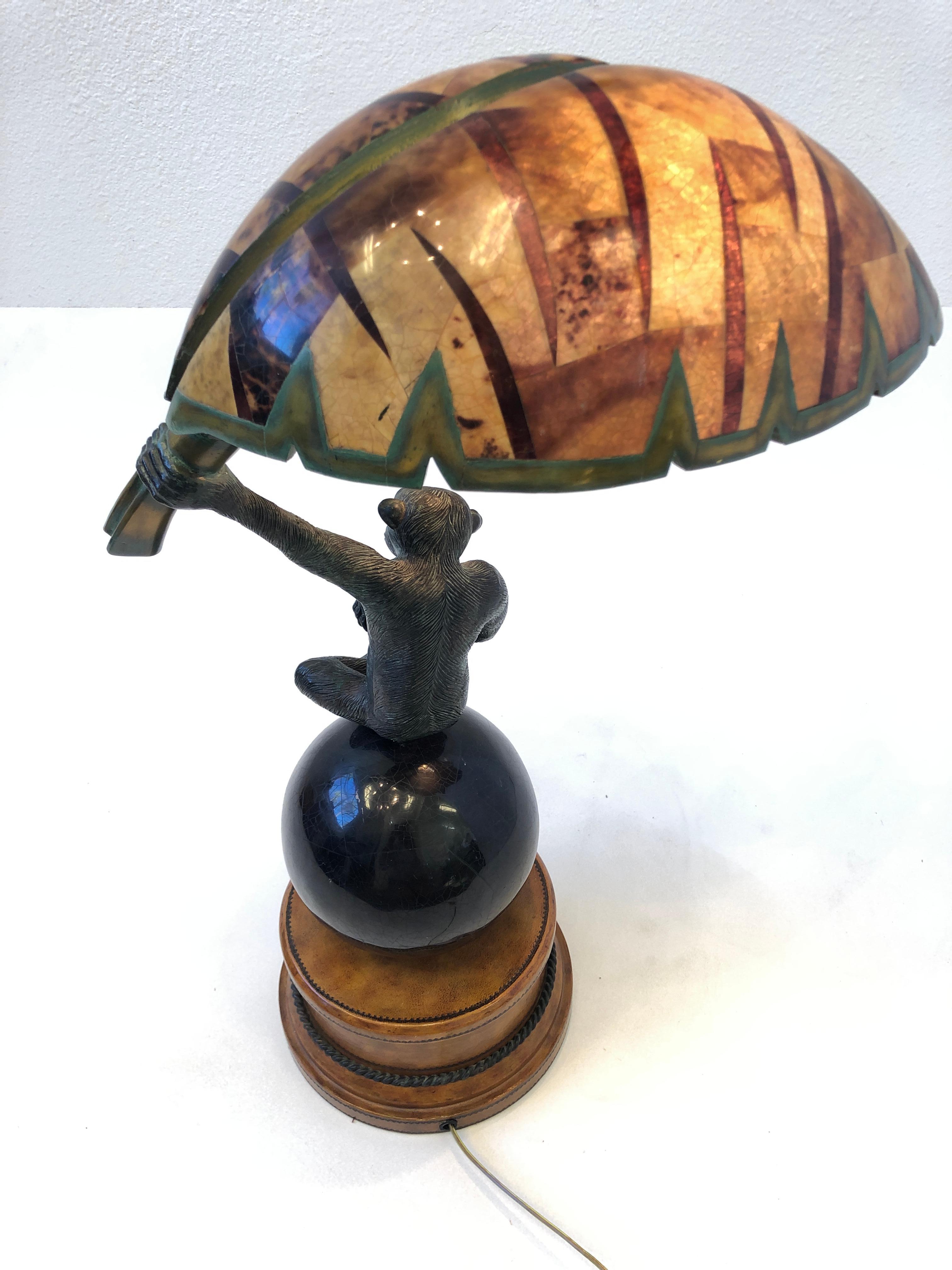 Bronze Monkey with Banana Leaf Table Lamp by Maitland Smith In Excellent Condition In Palm Springs, CA