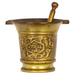 Bronze Mortar and Pestle with Atral Logo Pharmaceutical, 20th Century