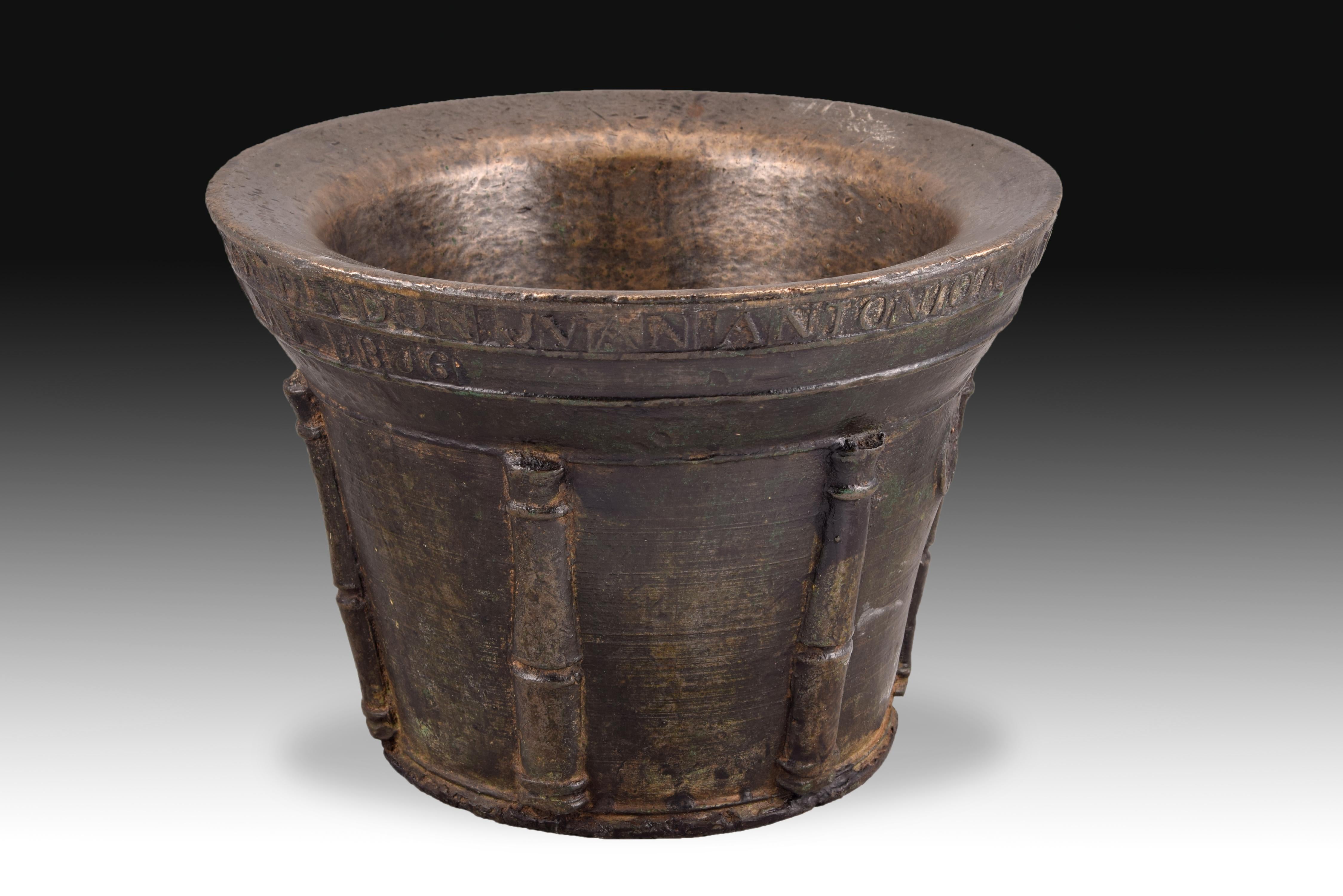 Spanish Bronze Mortar with Inscription, Spain, 1816 For Sale