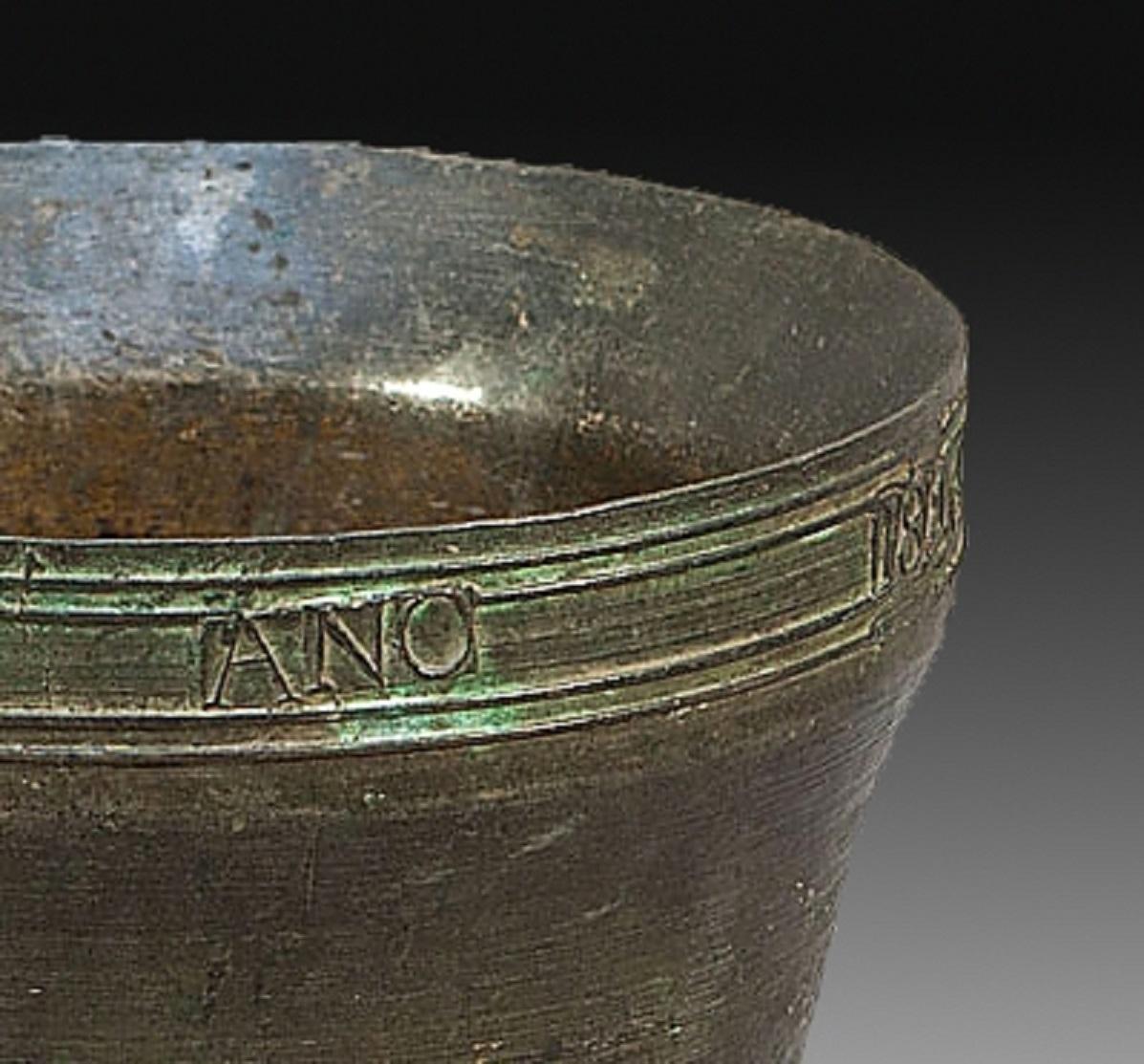 Neoclassical Bronze Mortar with Inscription, Spain, 1846 For Sale
