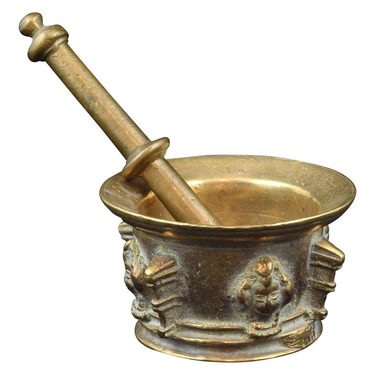 Bronze Mortar with Pestle, 17th Century at 1stDibs