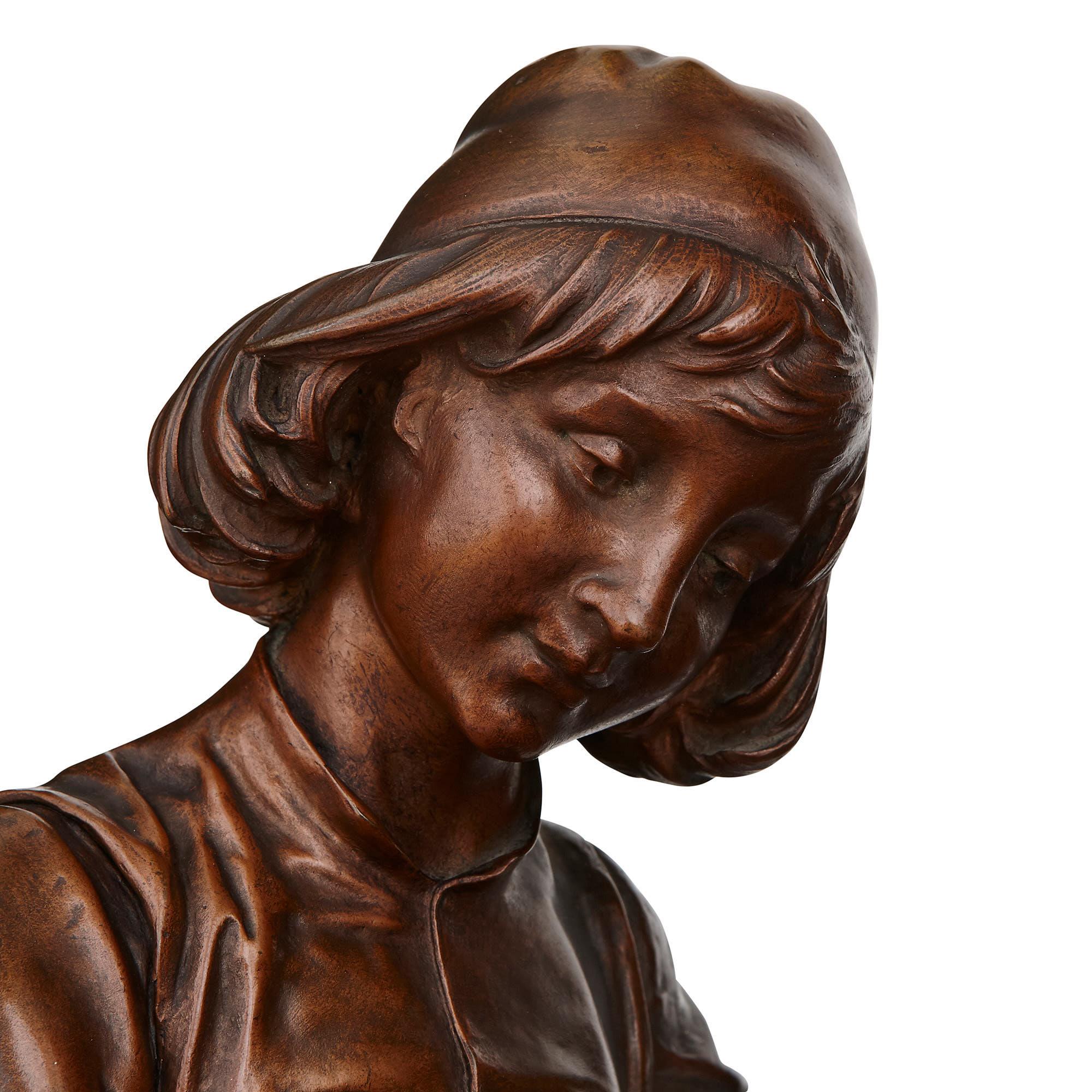 Patinated Bronze Mother and Child by Faure De Brousse For Sale