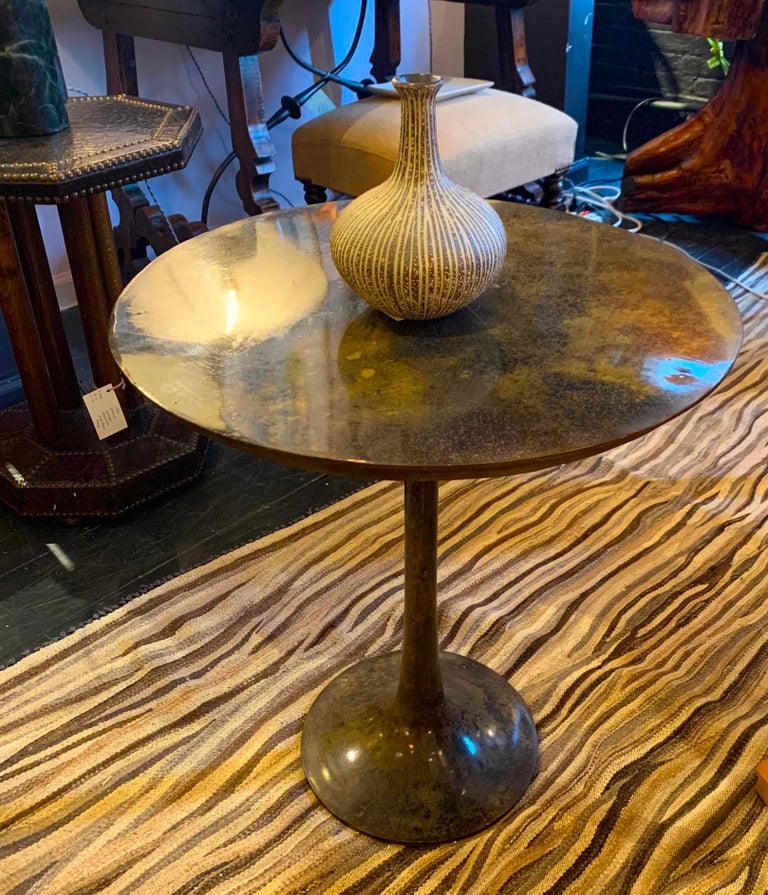 Bronze Mottled Pedestal Base Side Table, India, Contemporary at 1stDibs
