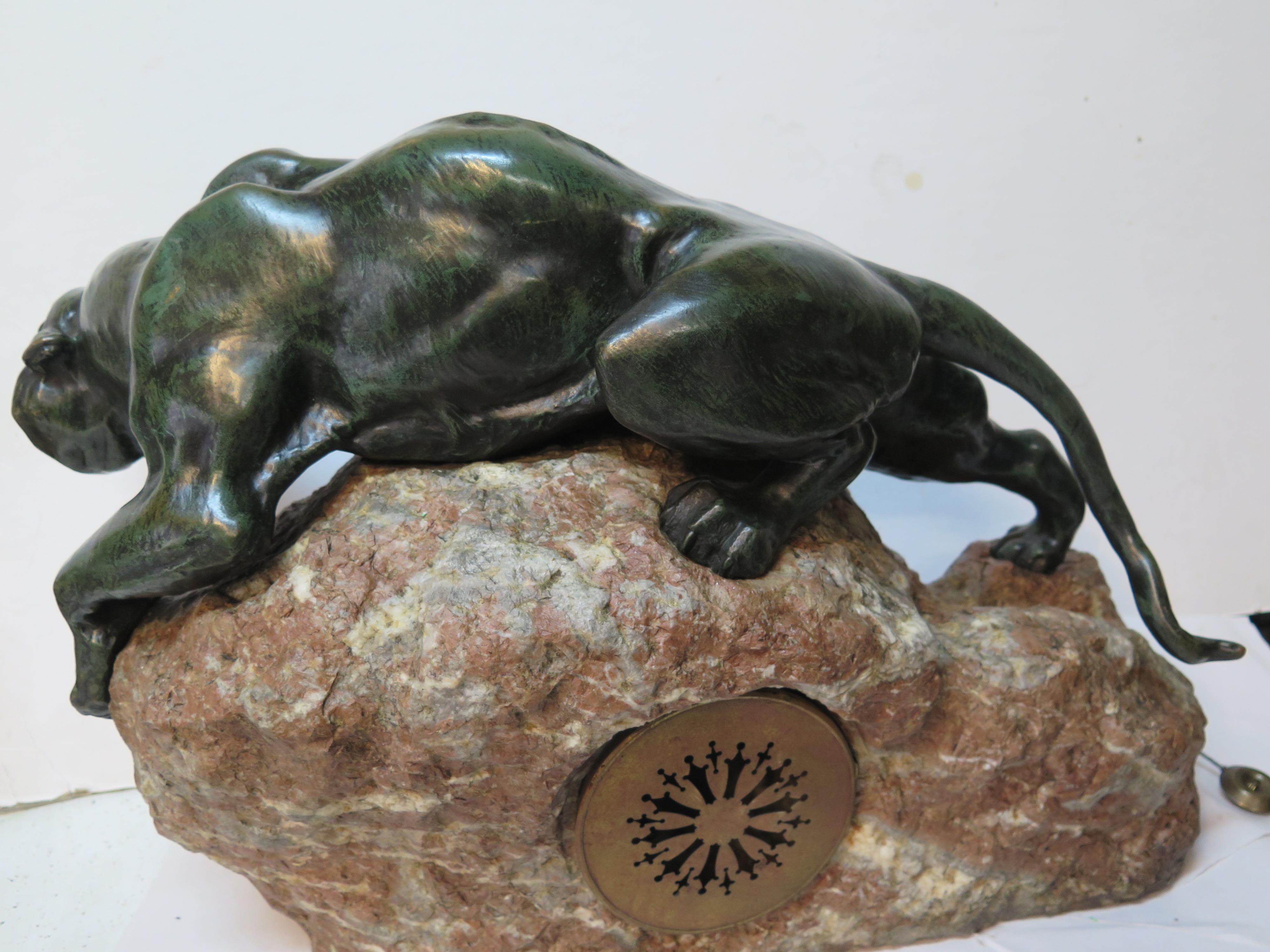 Bronze Mountain Lion with Tiffany & Co. Clock For Sale 11