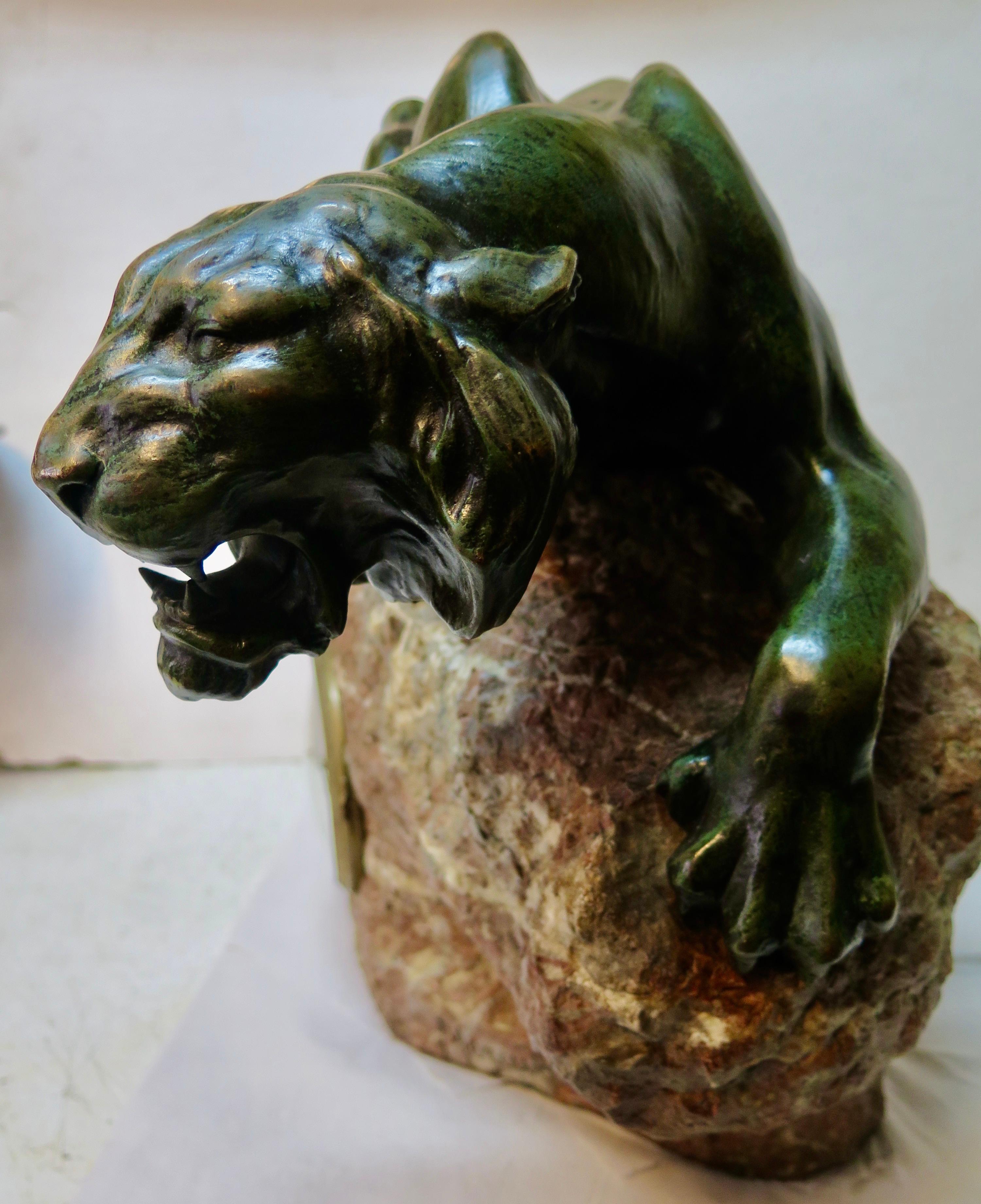 Bronze Mountain Lion with Tiffany & Co. Clock For Sale 12