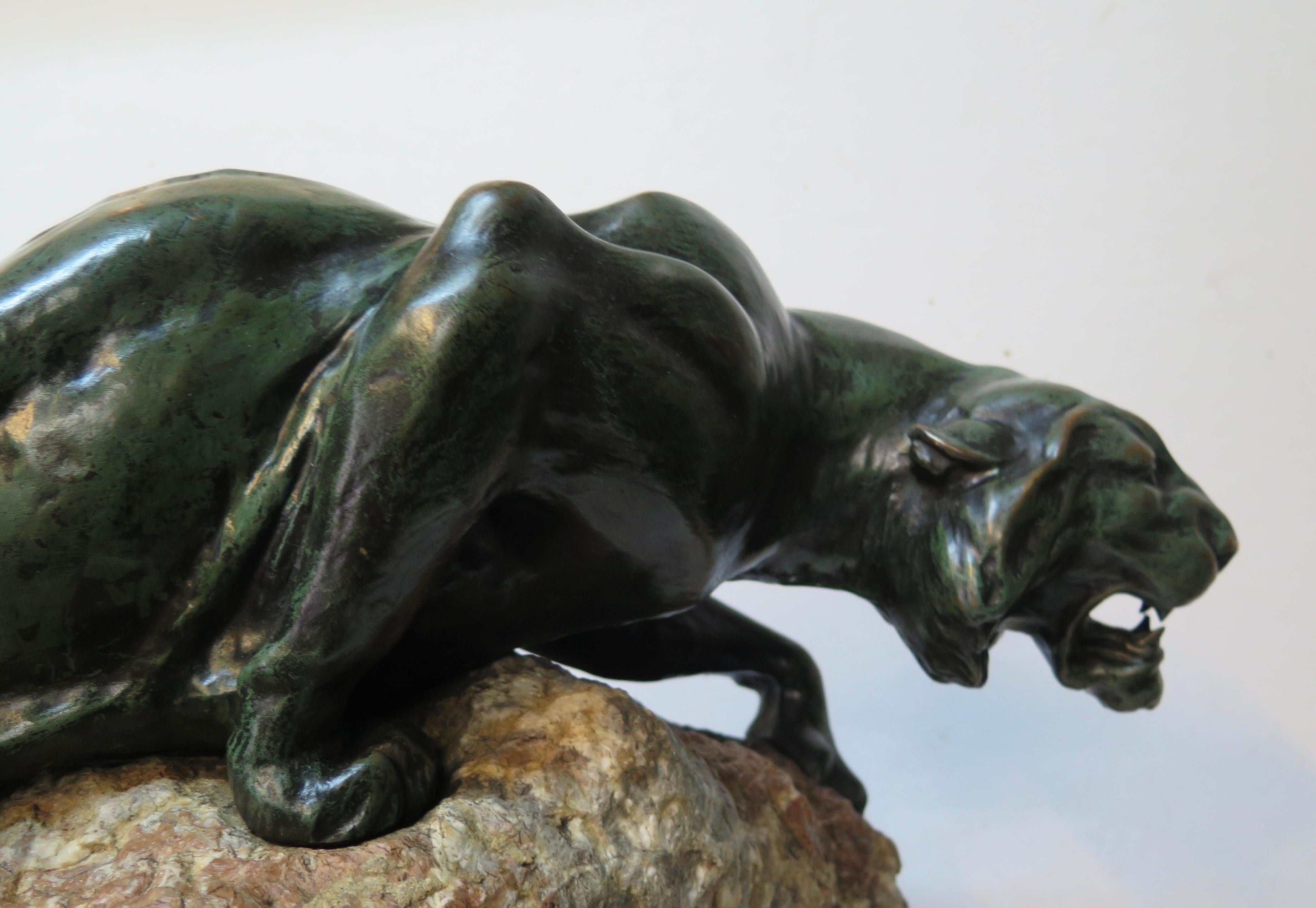 Italian Bronze Mountain Lion with Tiffany & Co. Clock For Sale