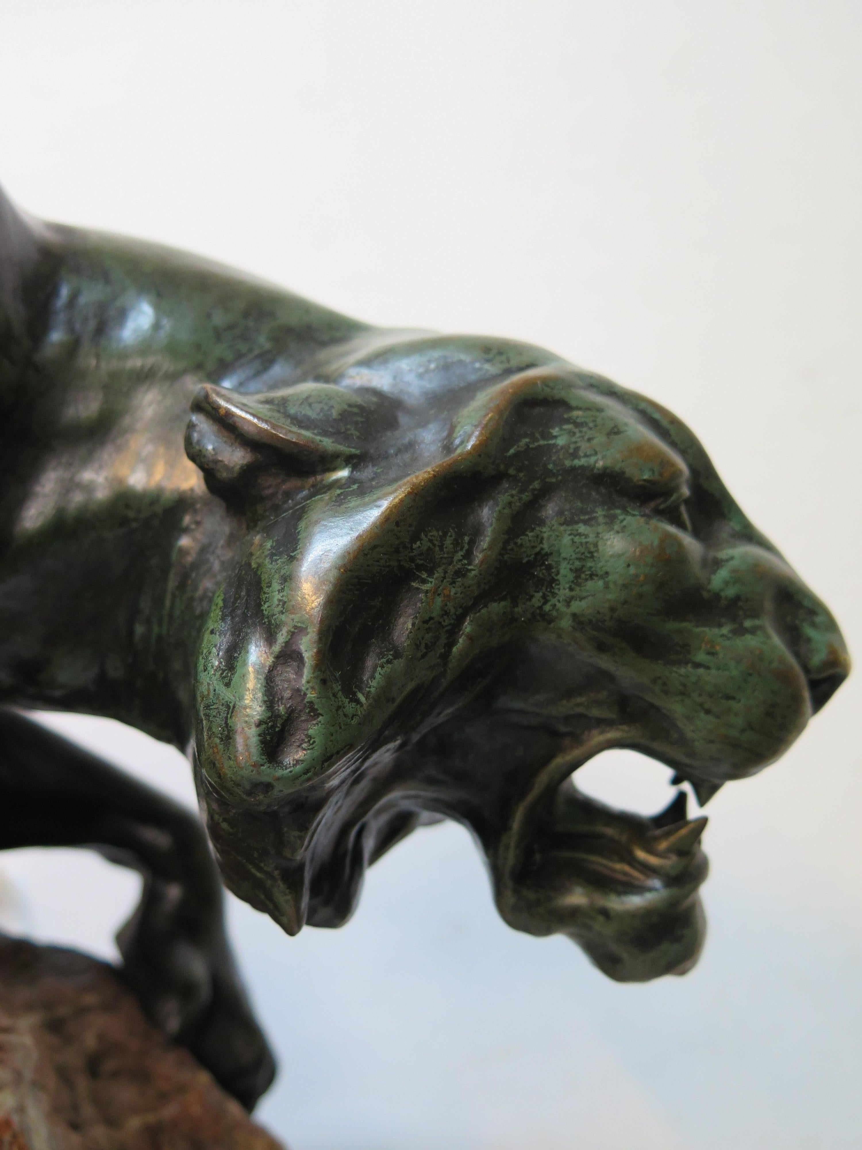 20th Century Bronze Mountain Lion with Tiffany & Co. Clock For Sale
