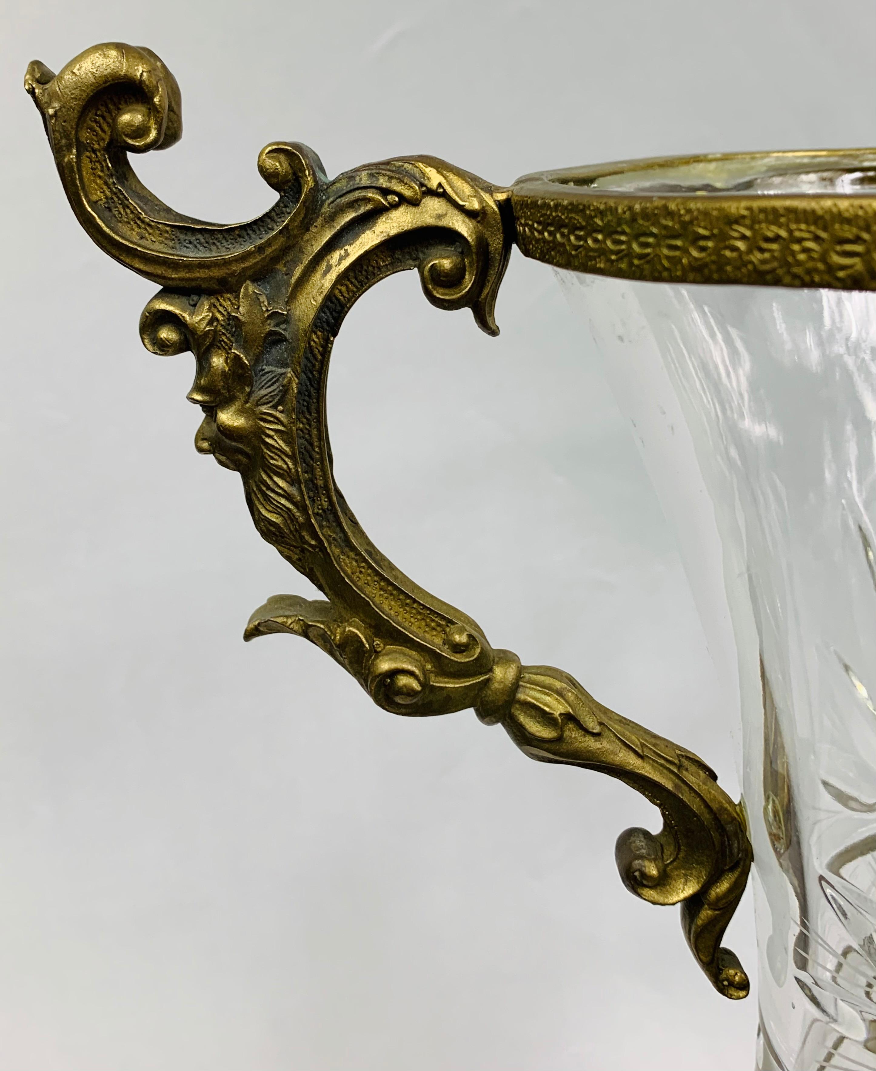 Bronze Mounted and Cut Glass Twin Handle Vase or Urn, a Pair  1