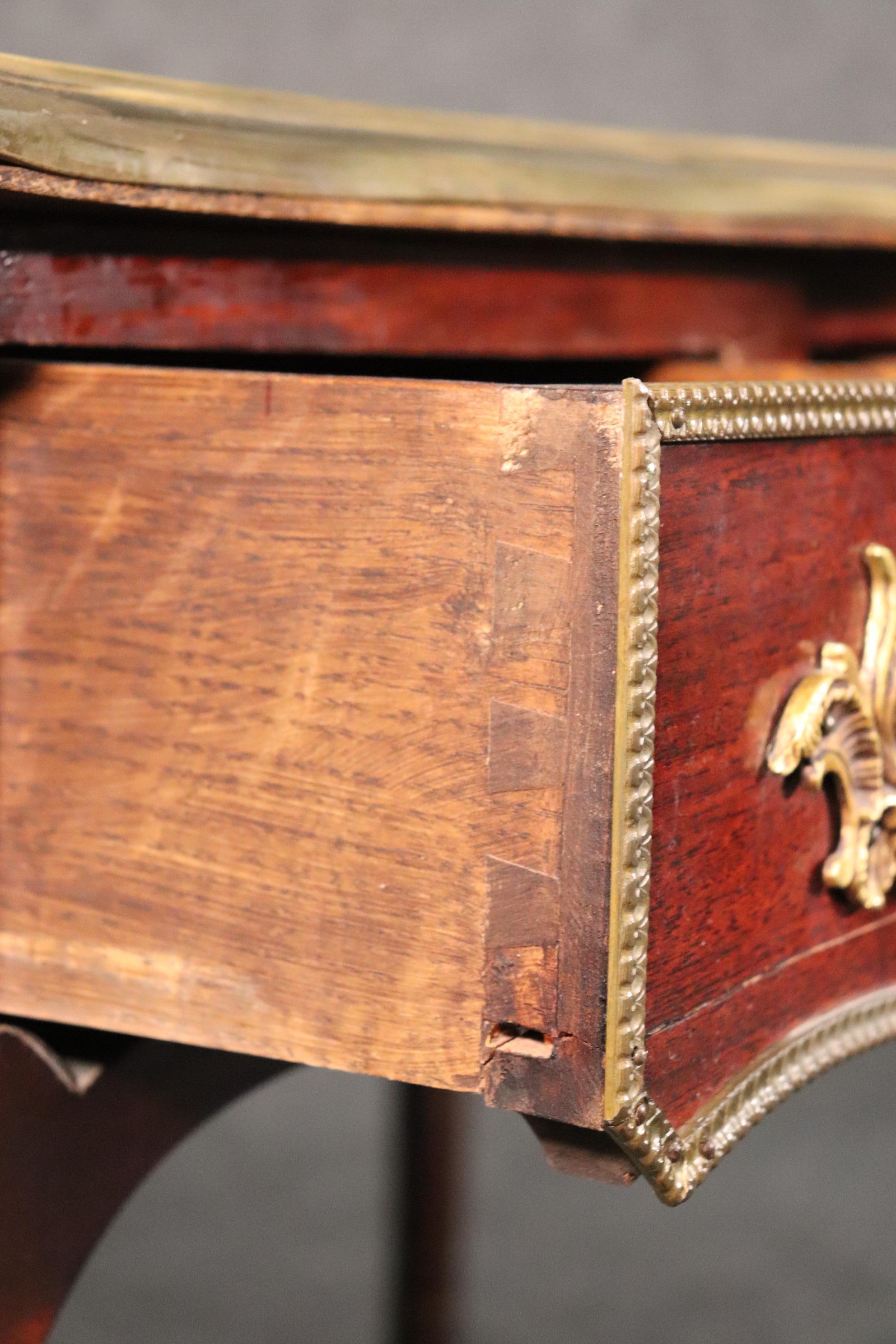 Bronze Mounted Antique French Louis XV Leather Top Bureau Plat Writing Desk 5