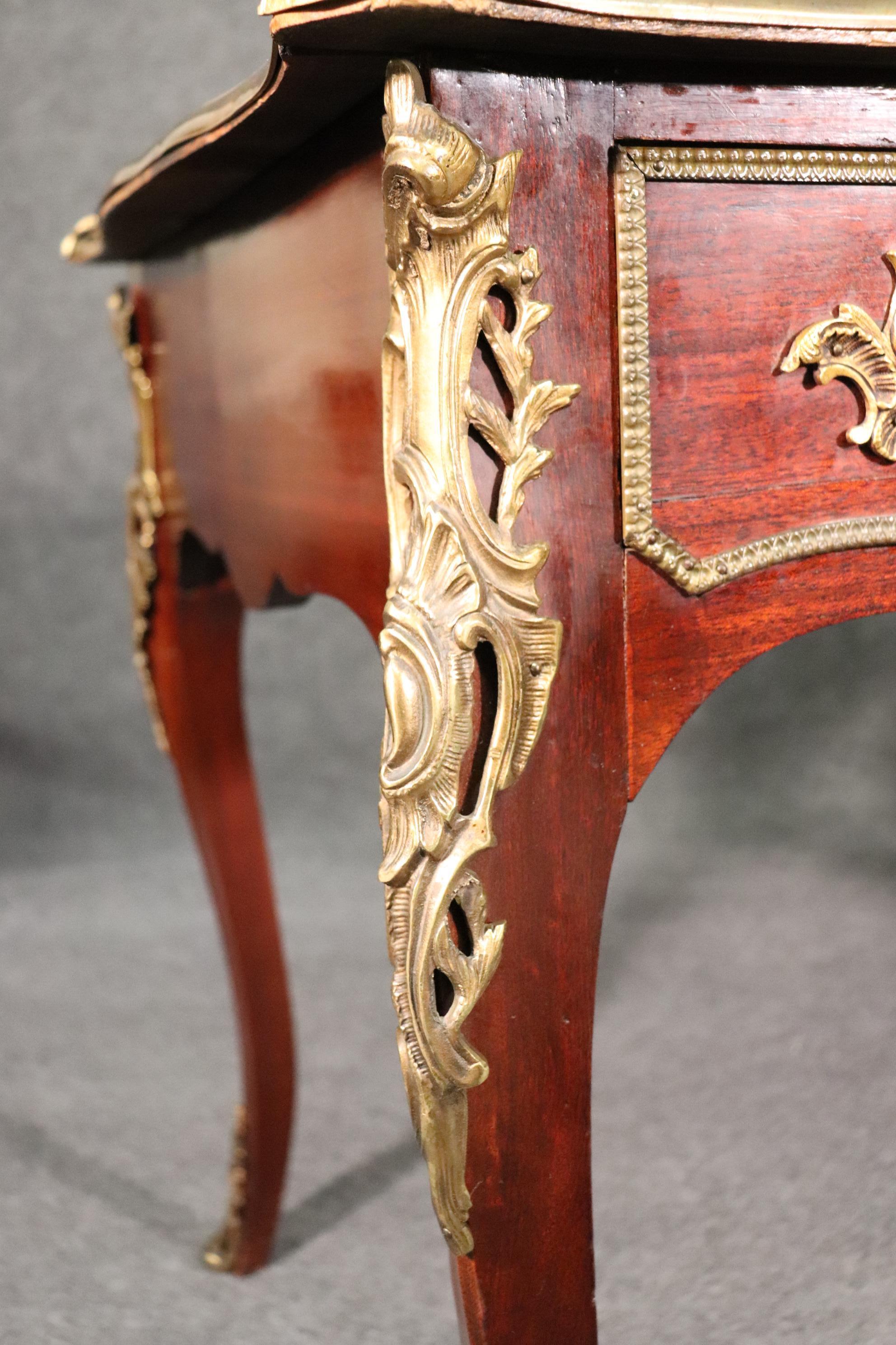 Bronze Mounted Antique French Louis XV Leather Top Bureau Plat Writing Desk 8