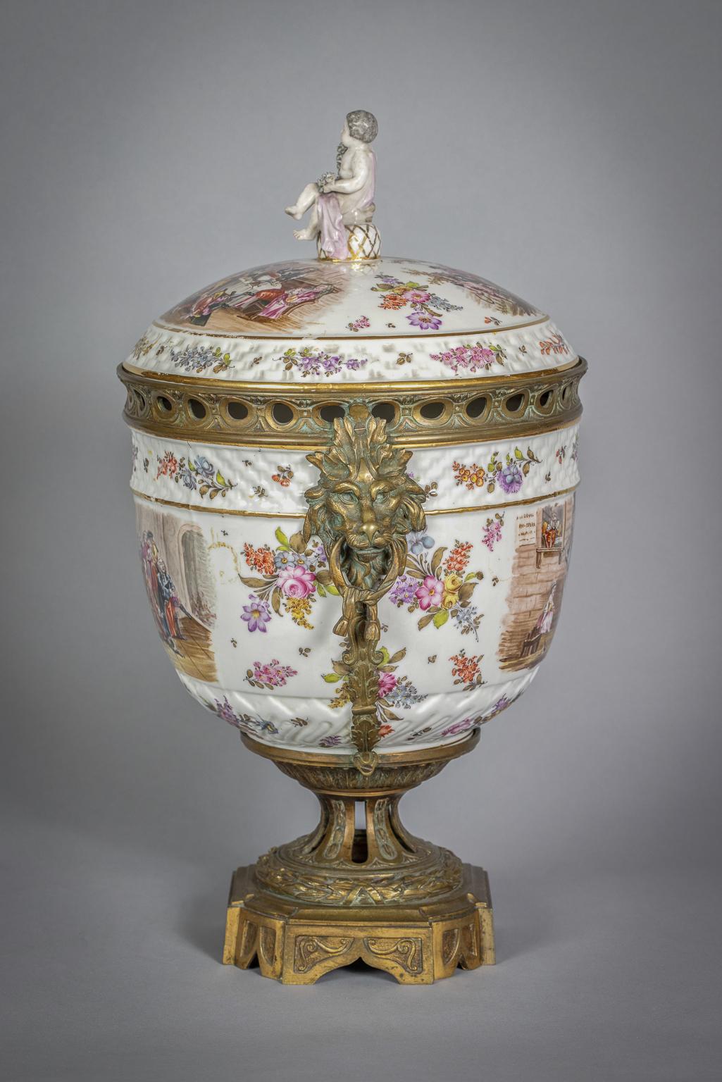 German Bronze Mounted Berlin Porcelain Covered Centerpiece, circa 1875 For Sale