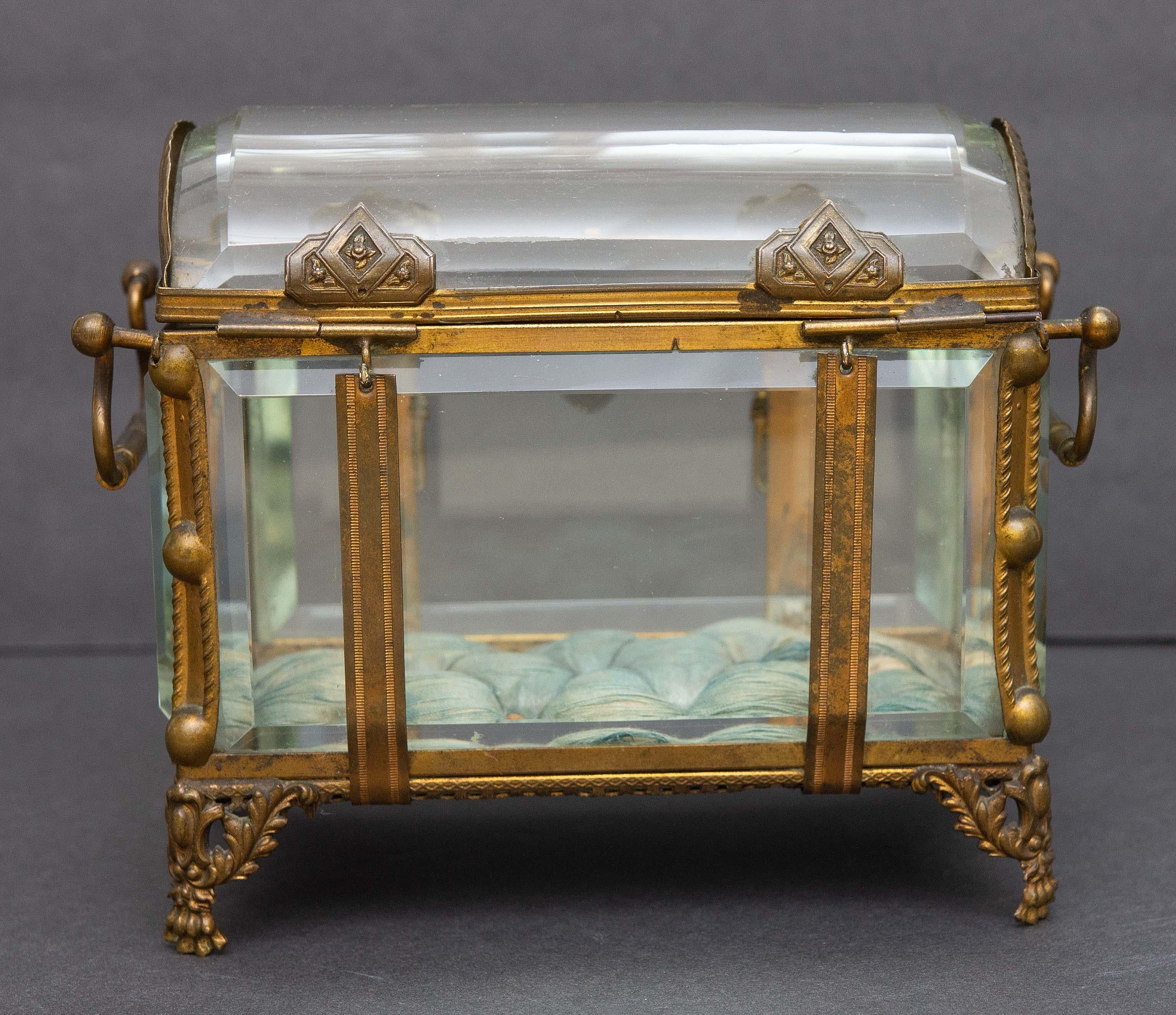 European Bronze Mounted Beveled Glass Decorative Box 19th Century