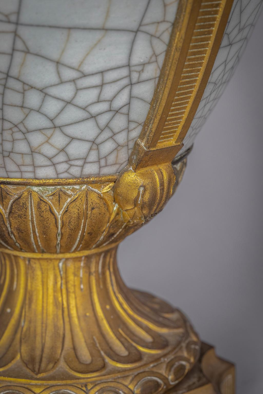 Mid-19th Century Bronze Mounted Chinese Porcelain Crackled Celadon Two-Handled Vase, Circa 1860 For Sale