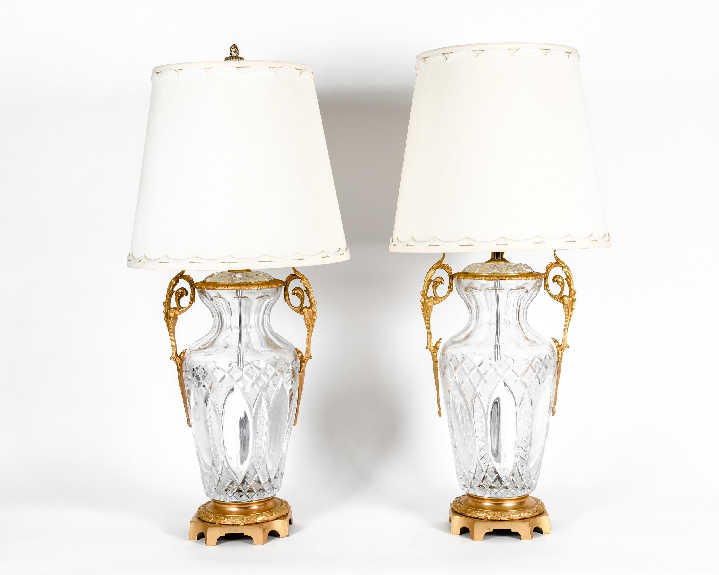 Bronze-Mounted Cut Crystal Pair Early 19th Century Lamps 9