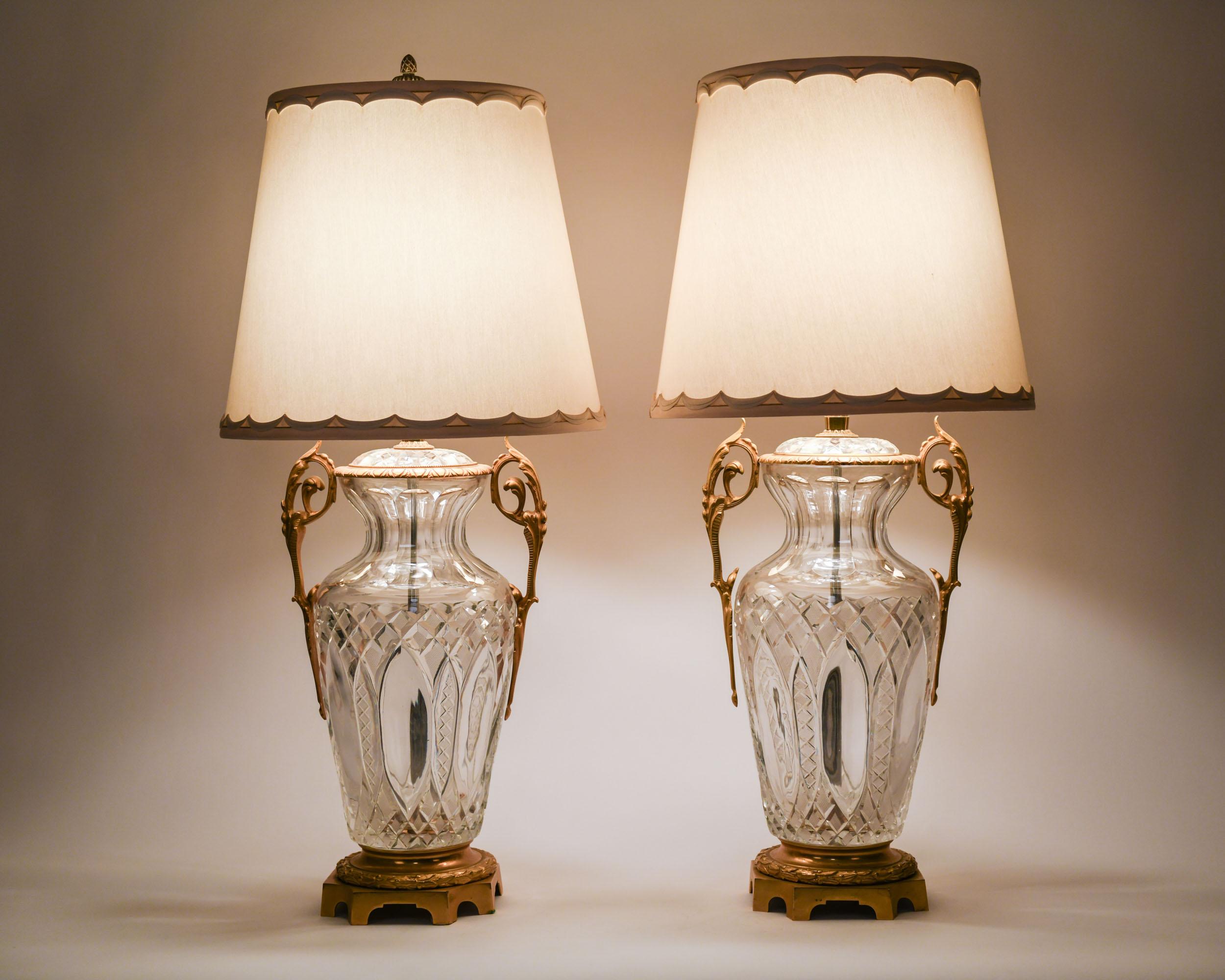 Bronze-Mounted Cut Crystal Pair Early 19th Century Lamps 1