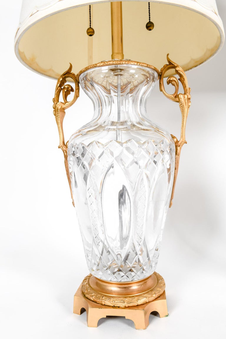 BronzeMounted Cut Crystal Pair Early 19th Century Lamps For Sale at