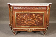Bronze Mounted Floral Spray Inlaid Marble Top Louis XVI Buffet Server circa 1960
