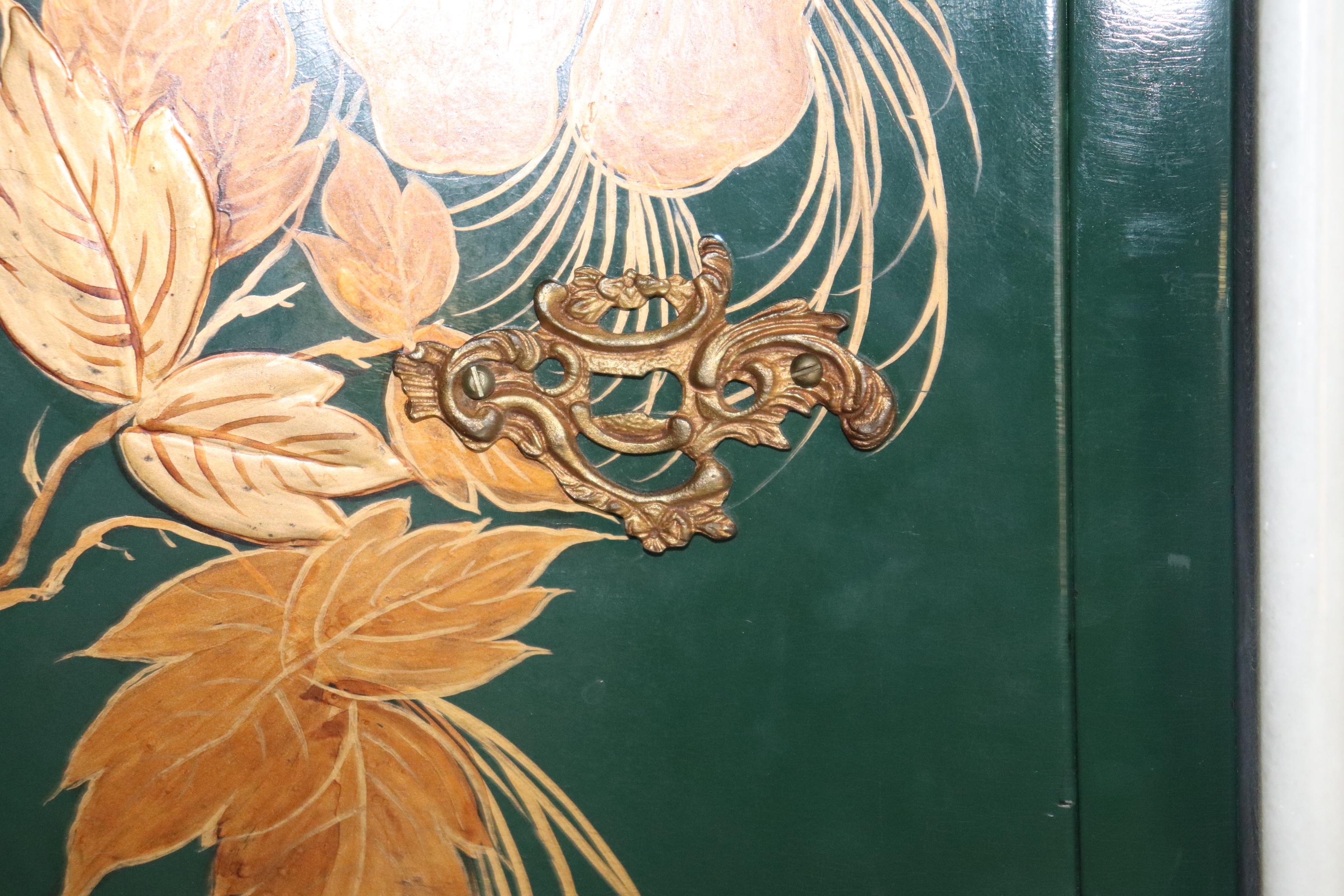 Bronze Mounted French Louis XV Style Green Chinoiserie Floral Painted Commode 9