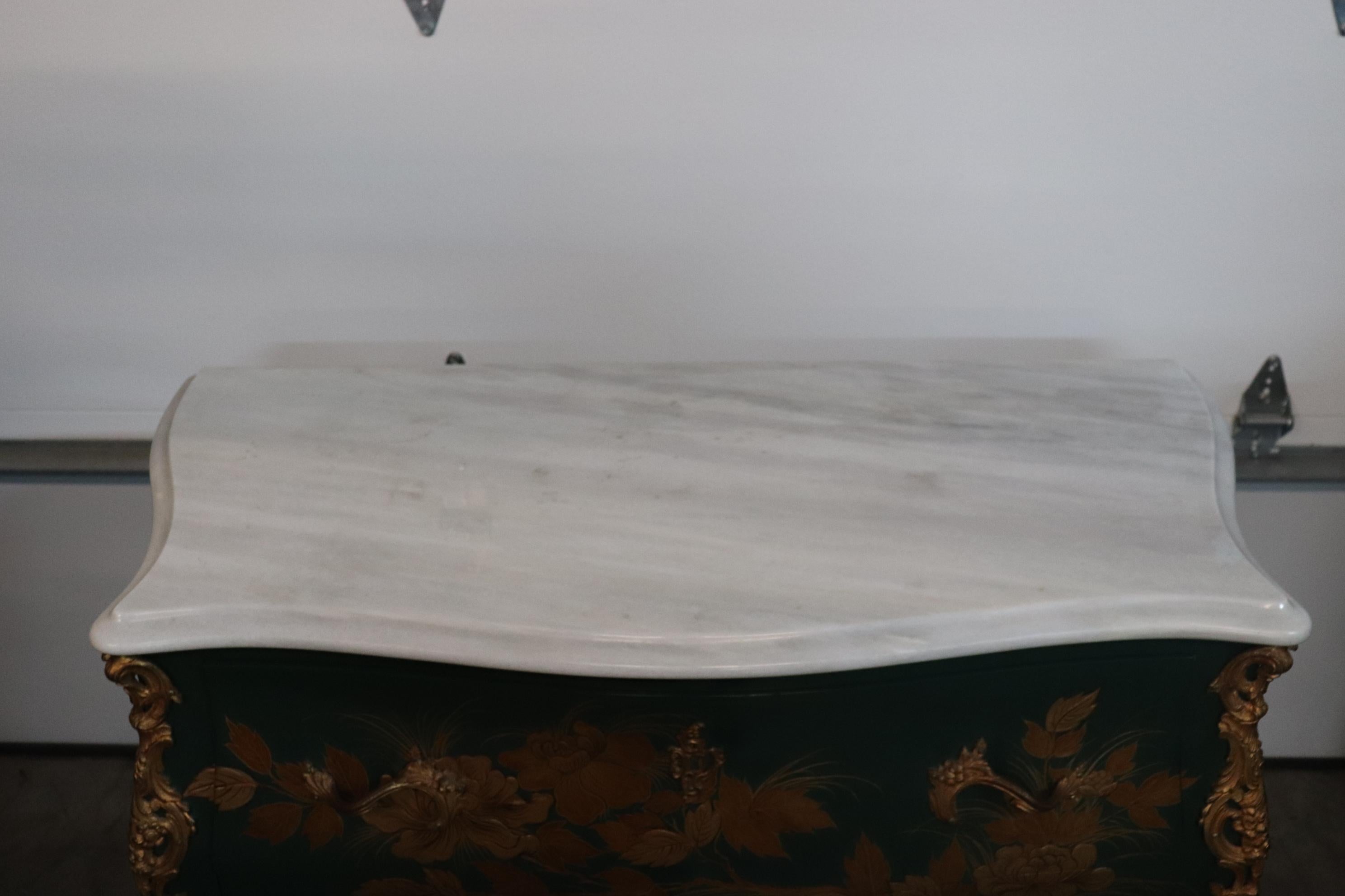 Bronze Mounted French Louis XV Style Green Chinoiserie Floral Painted Commode 5