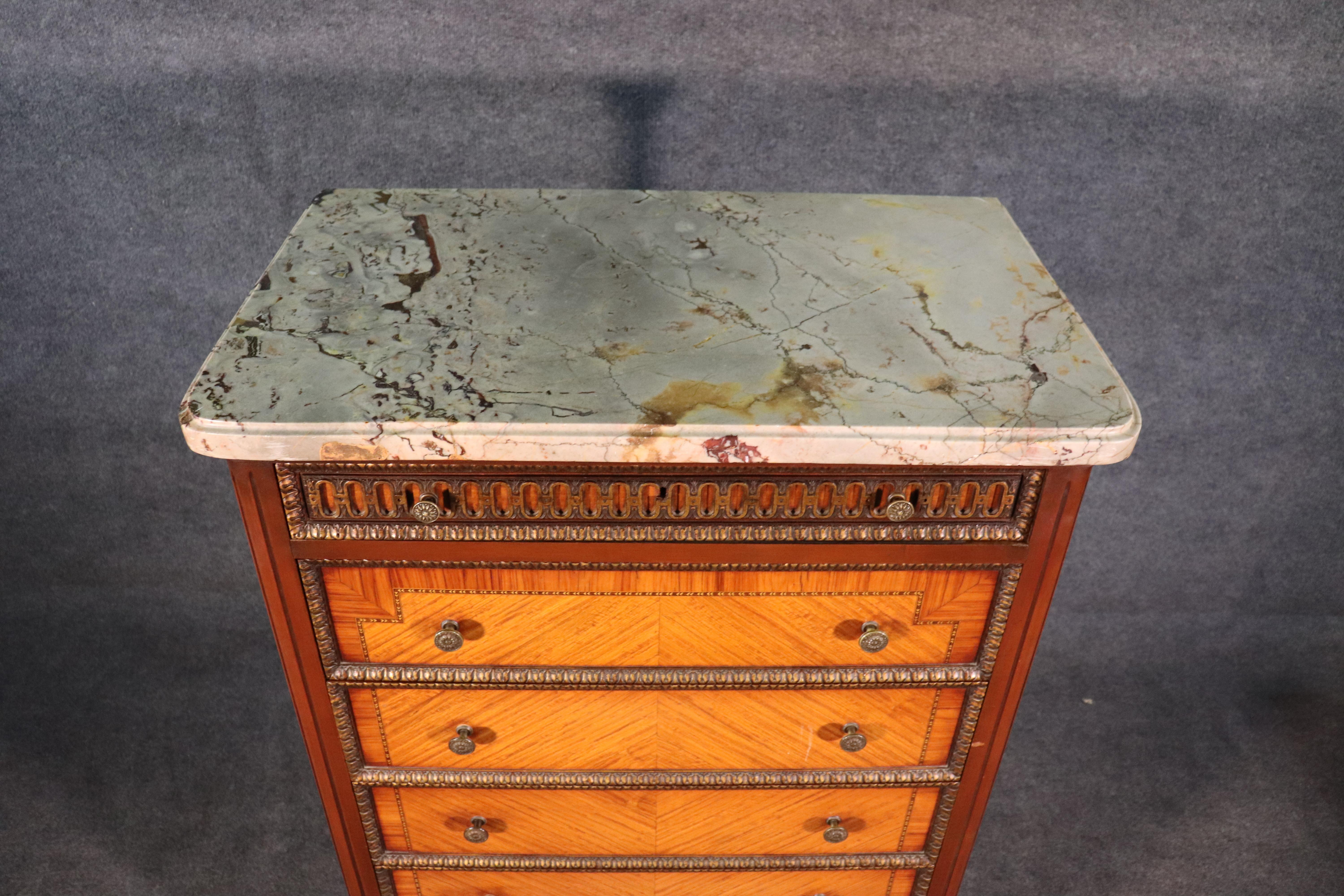 Bronze Mounted French Louis XVI Satinwood and Walnut Marble-Top Dresser 6