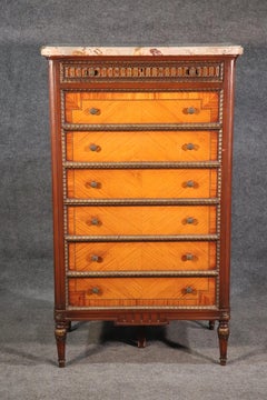 Bronze Mounted French Louis XVI Satinwood and Walnut Marble-Top Dresser