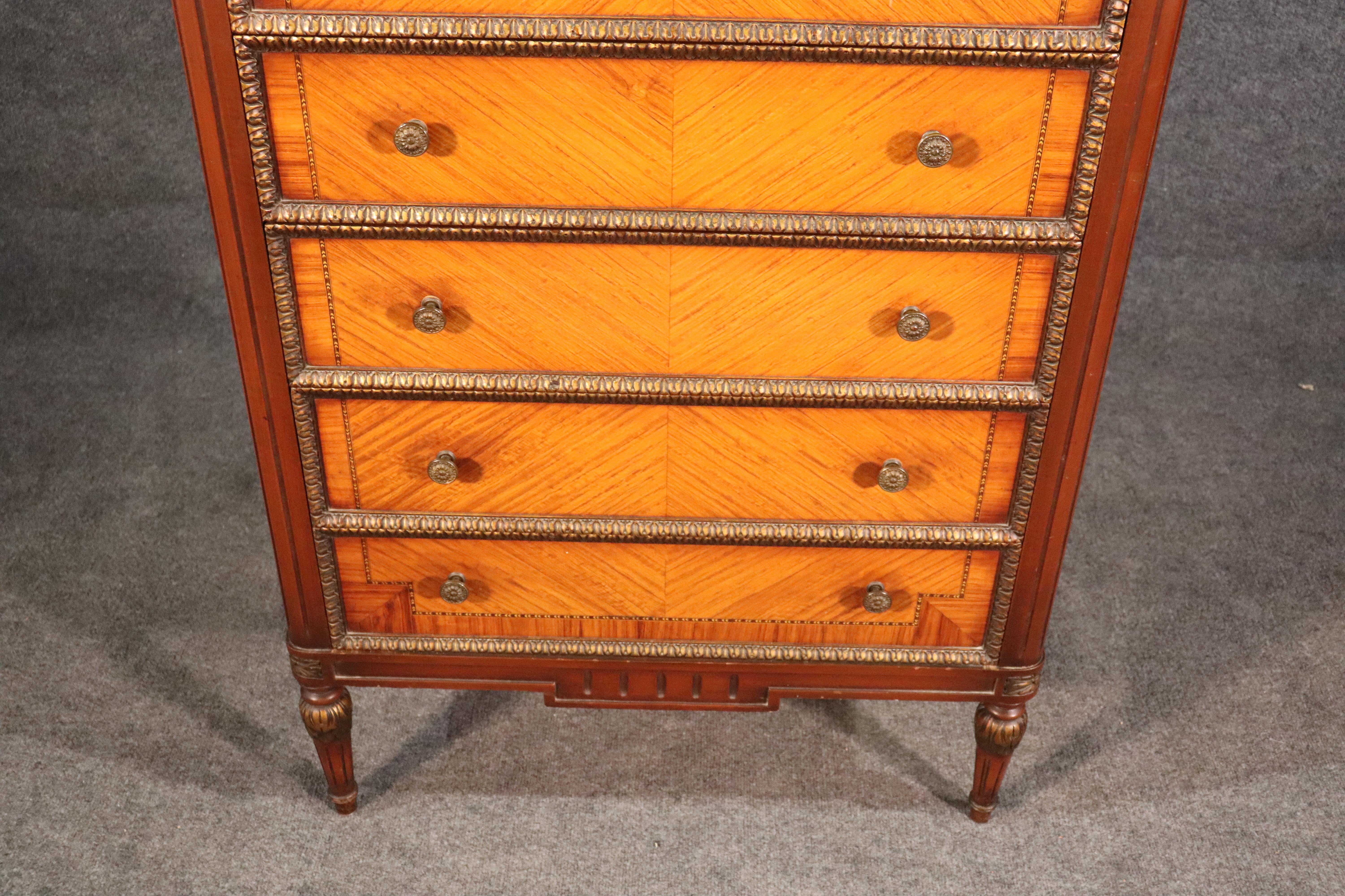 Bronze Mounted French Louis XVI Satinwood and Walnut Marble-Top Dresser 2