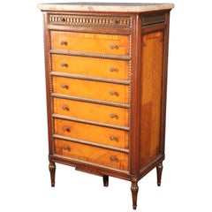 Bronze Mounted French Louis XVI Satinwood and Walnut Marble-Top Dresser