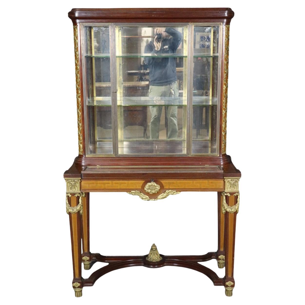Bronze Mounted French Louis XVI Style Vitrine Display Cabinet For Sale