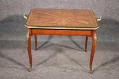 Bronze Mounted French Marquetry Glass Top Coffee Cocktail Table Manner of Linke