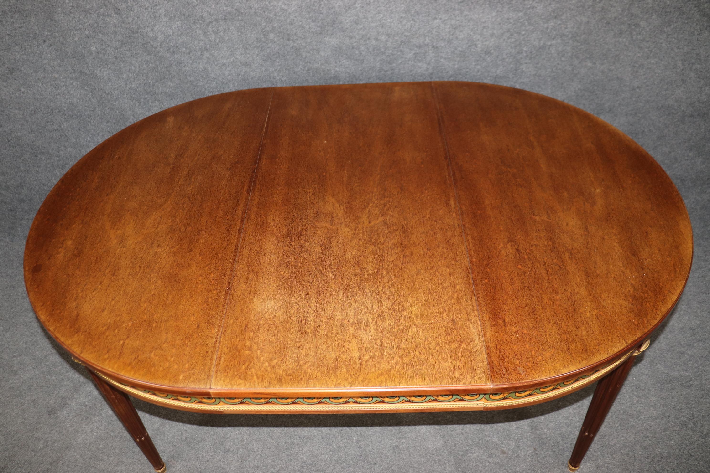 Bronze Mounted French Walnut Louis XVI Style Dining Table with 3 Leaves For Sale 7