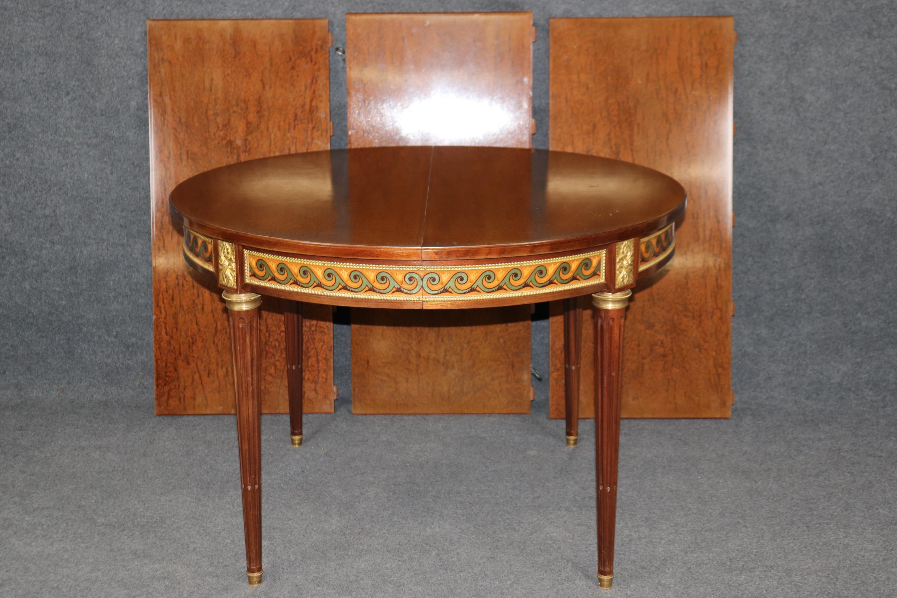 Bronze Mounted French Walnut Louis XVI Style Dining Table with 3 Leaves For Sale 8