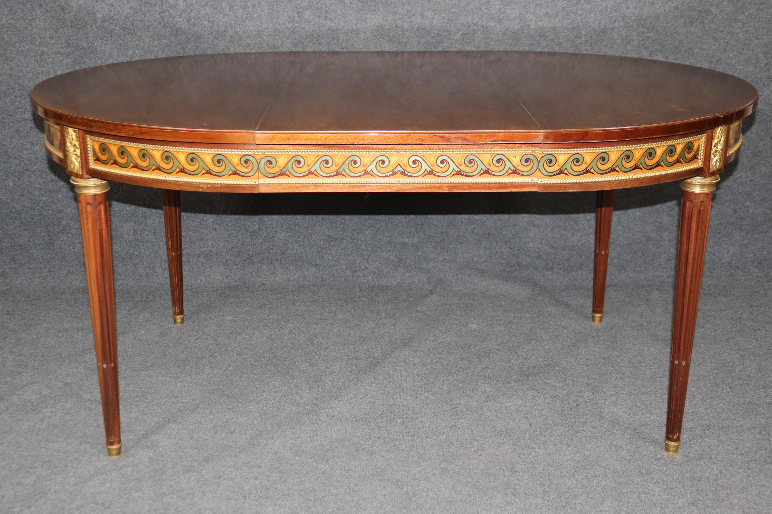 Mid-20th Century Bronze Mounted French Walnut Louis XVI Style Dining Table with 3 Leaves For Sale