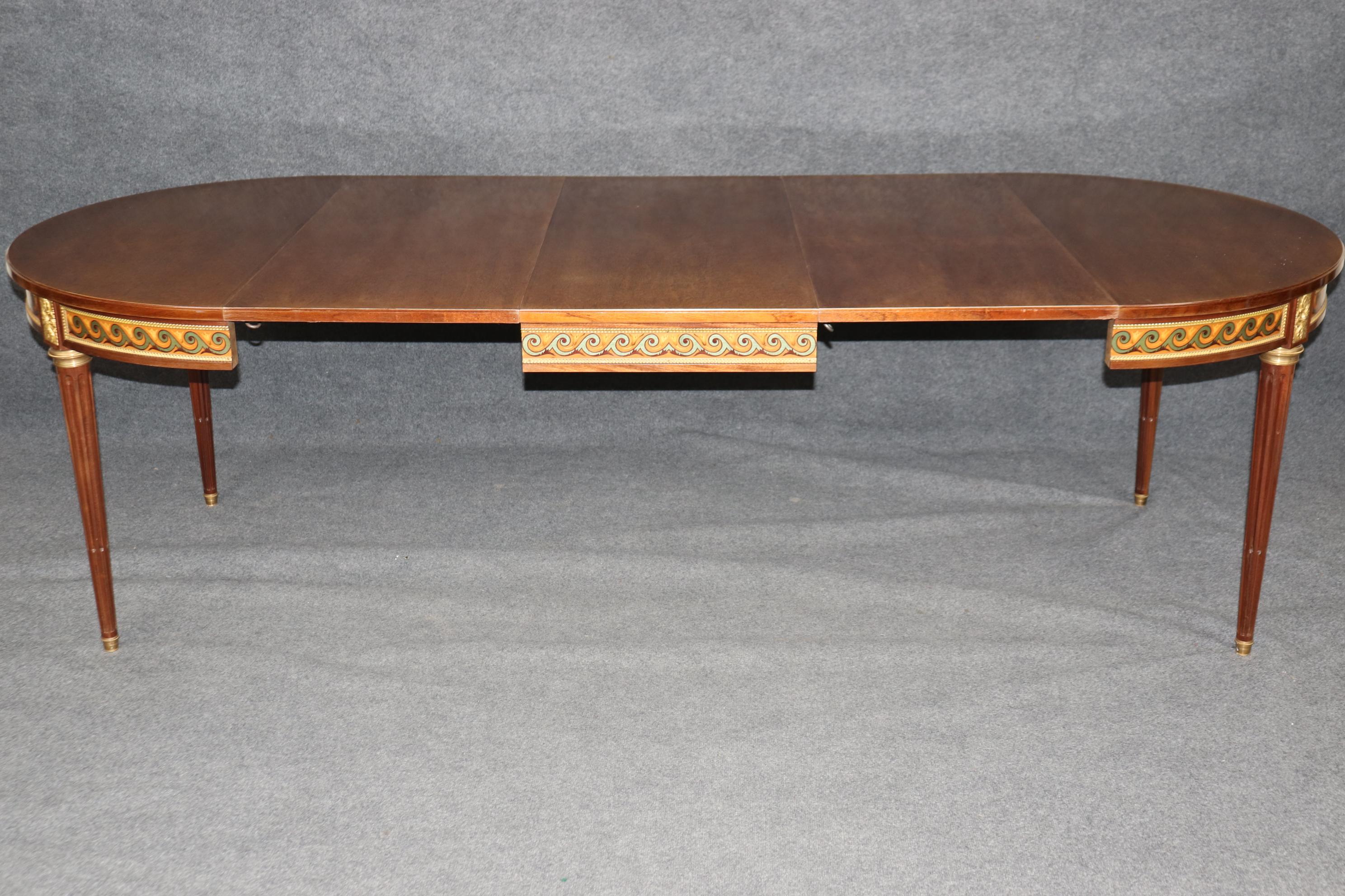 Bronze Mounted French Walnut Louis XVI Style Dining Table with 3 Leaves For Sale 2