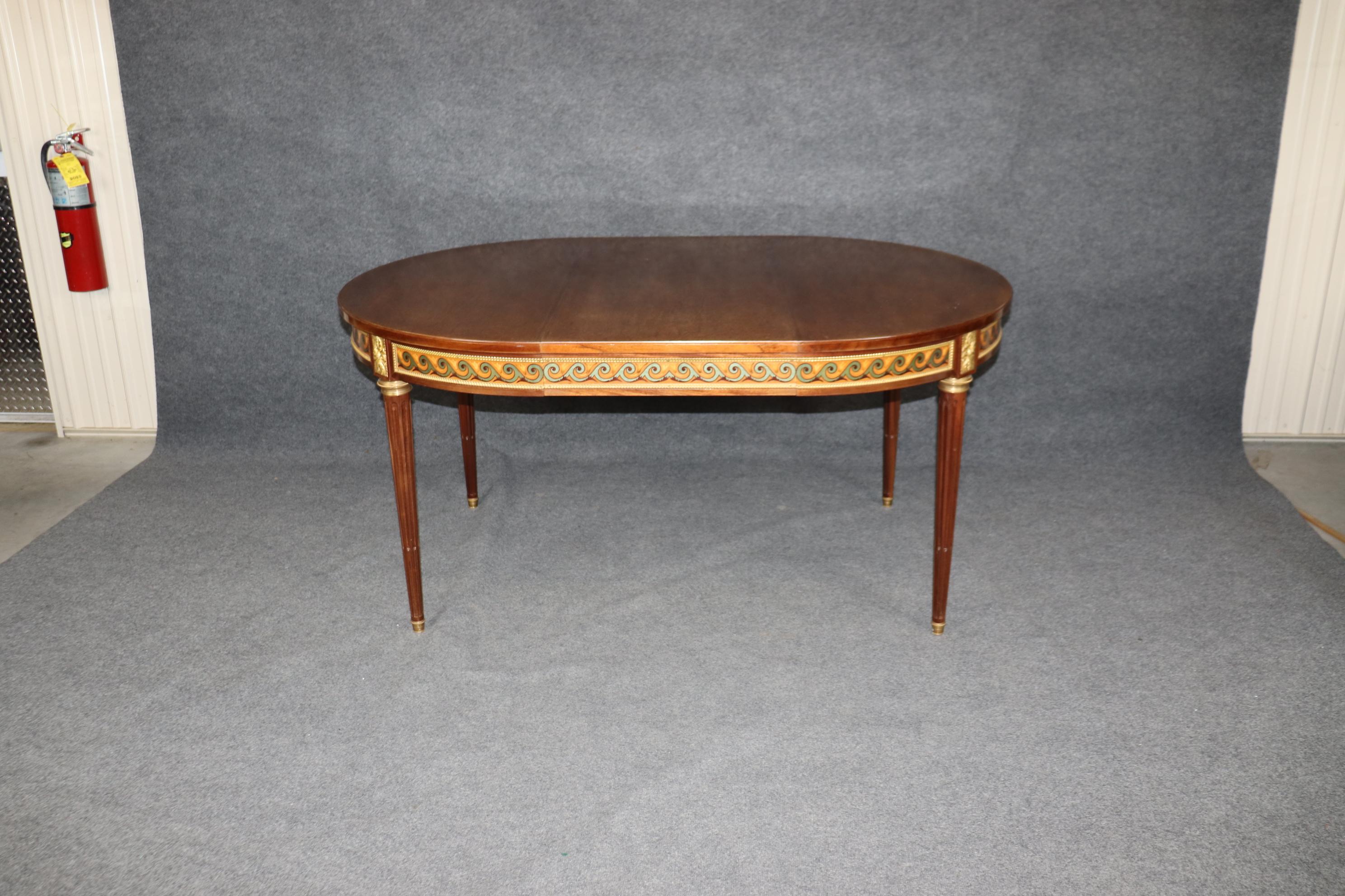 Bronze Mounted French Walnut Louis XVI Style Dining Table with 3 Leaves For Sale 4