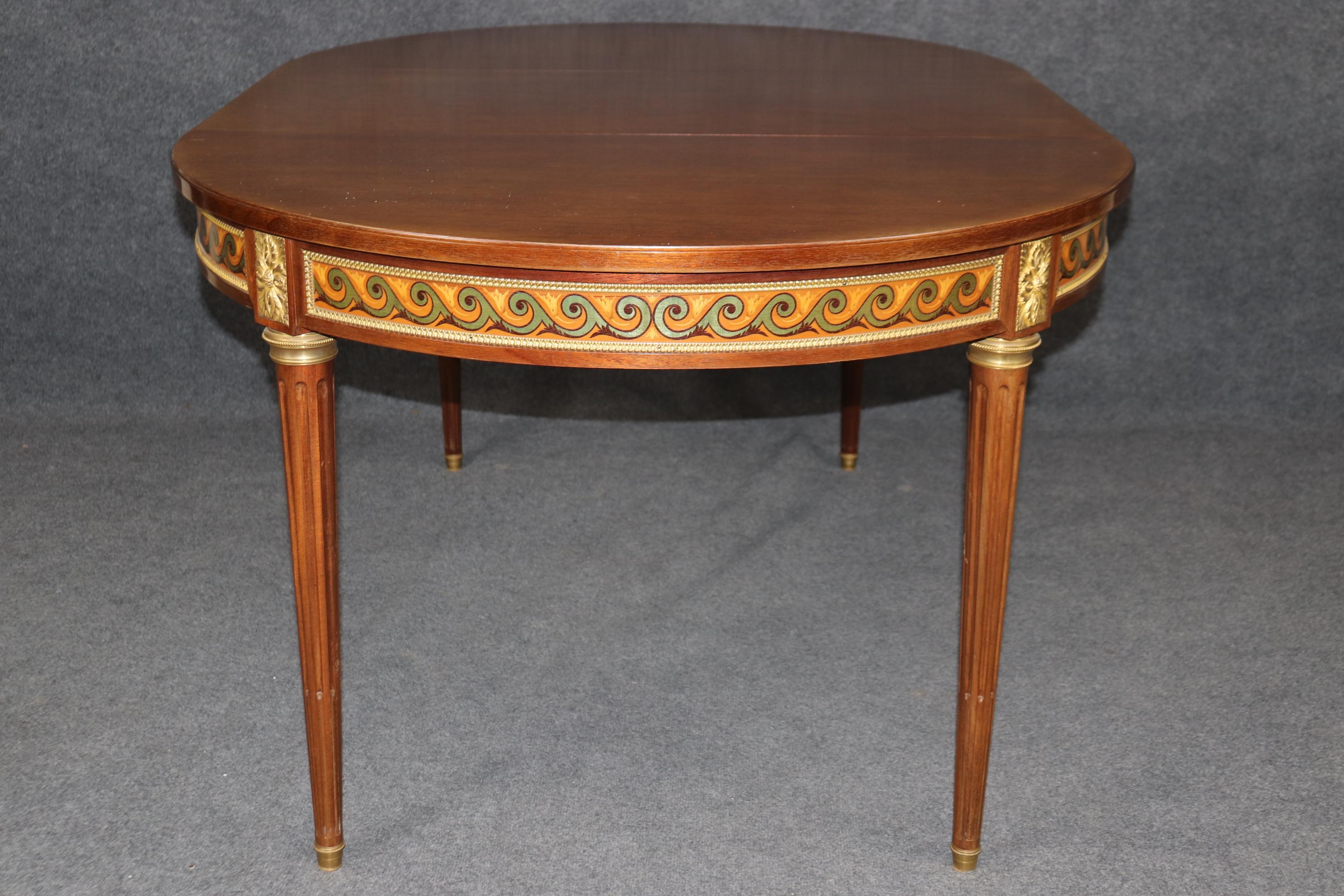 Bronze Mounted French Walnut Louis XVI Style Dining Table with 3 Leaves For Sale 5