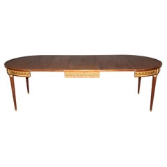 Bronze Mounted French Walnut Louis XVI Style Dining Table with 3 Leaves