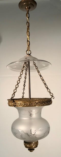 Bronze Mounted, Frosted  and Hand Cut Bell Jar Lantern