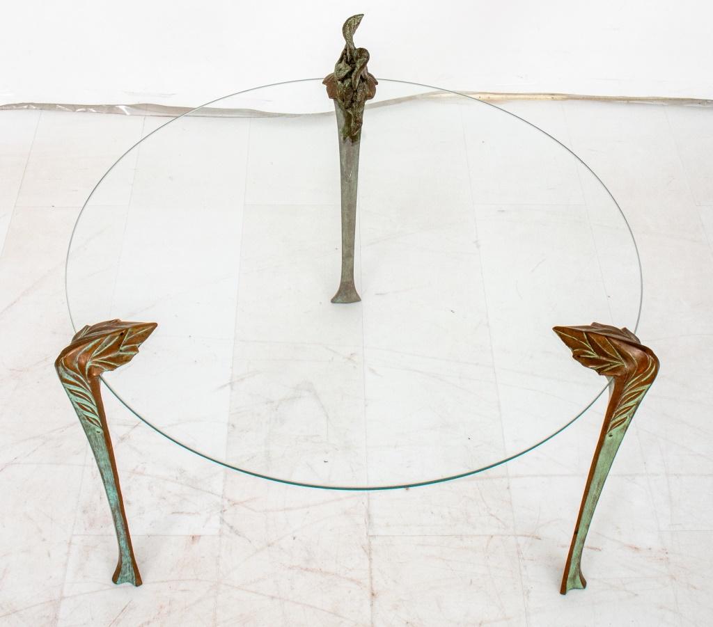 Organic Modern Bronze-Mounted Glass End Table For Sale