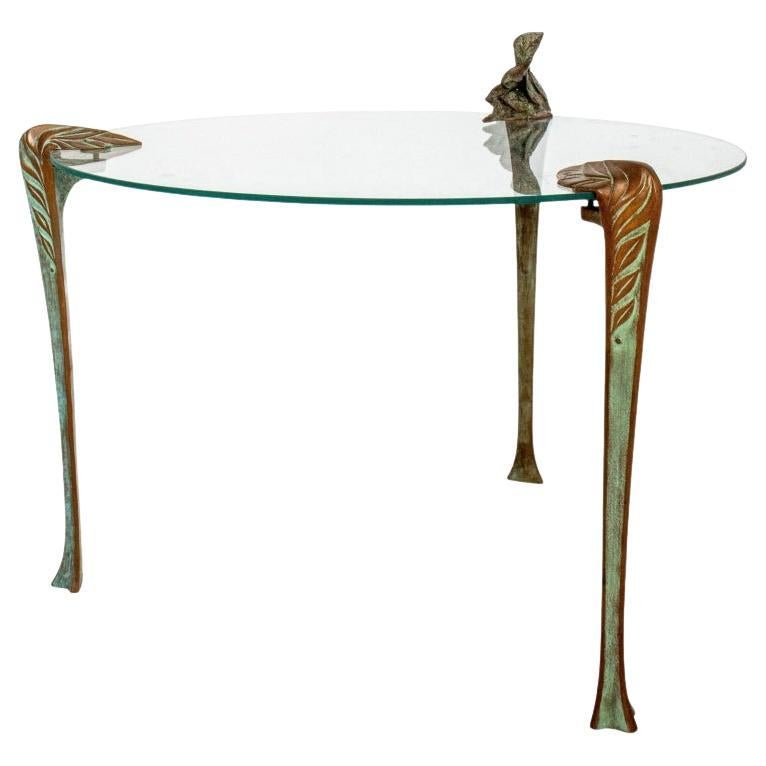 Bronze-Mounted Glass End Table For Sale