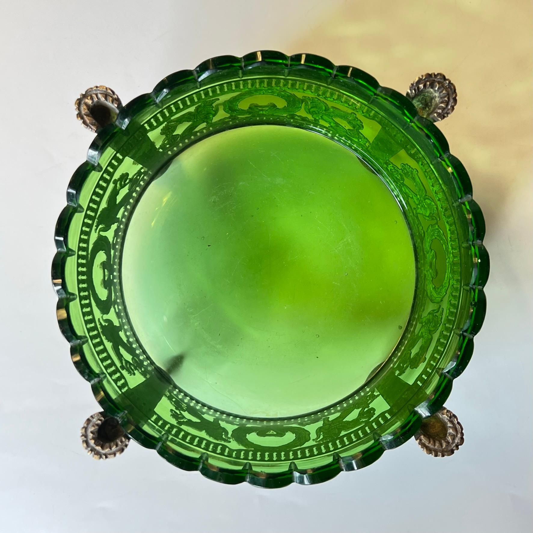 Bronze Mounted Green Glass Bowl in French Empire Style 6
