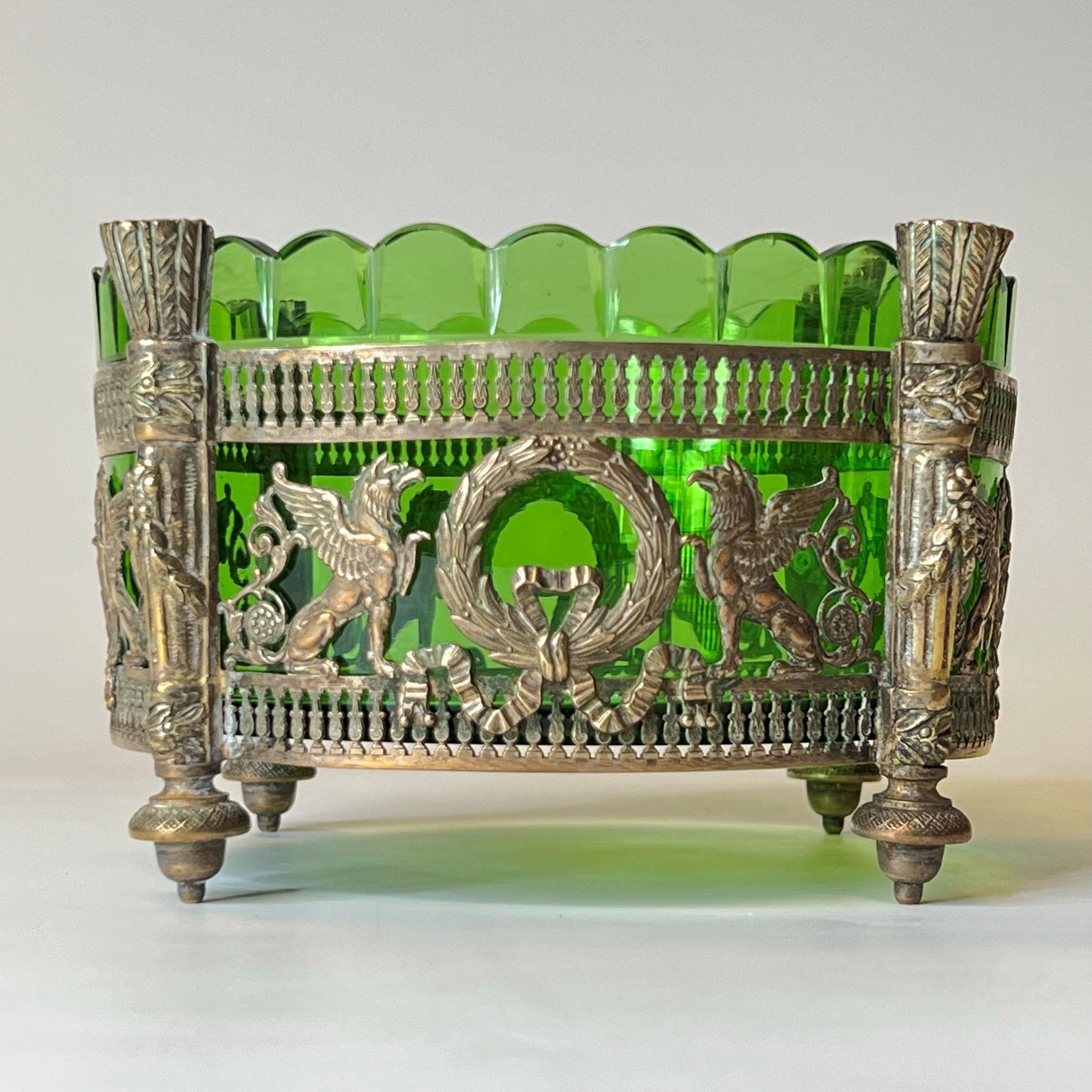 Bronze Mounted Green Glass Bowl in French Empire Style 1