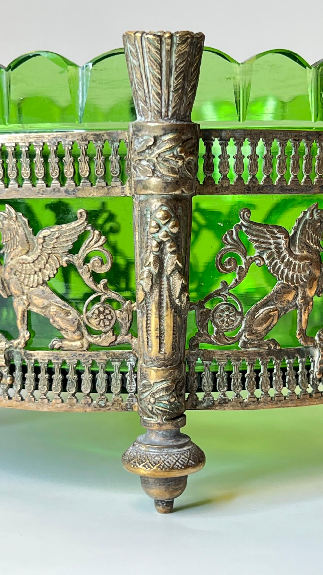 Bronze Mounted Green Glass Bowl in French Empire Style 2