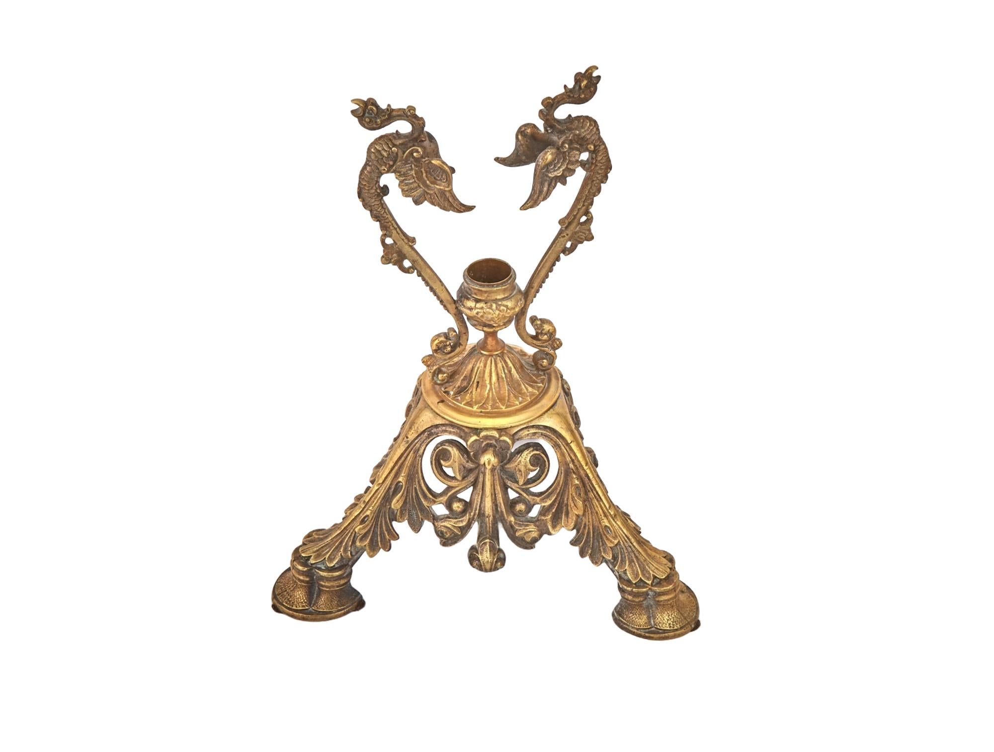 Bronze Mounted Holder / Enameled Art Glass French Decorative Trumpet Vase  For Sale 4