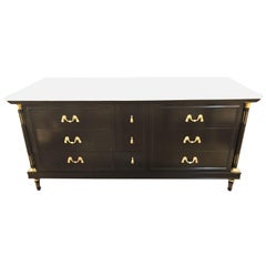 Bronze-Mounted Jansen Style Marble-Top Ebonized Dresser or Sideboard