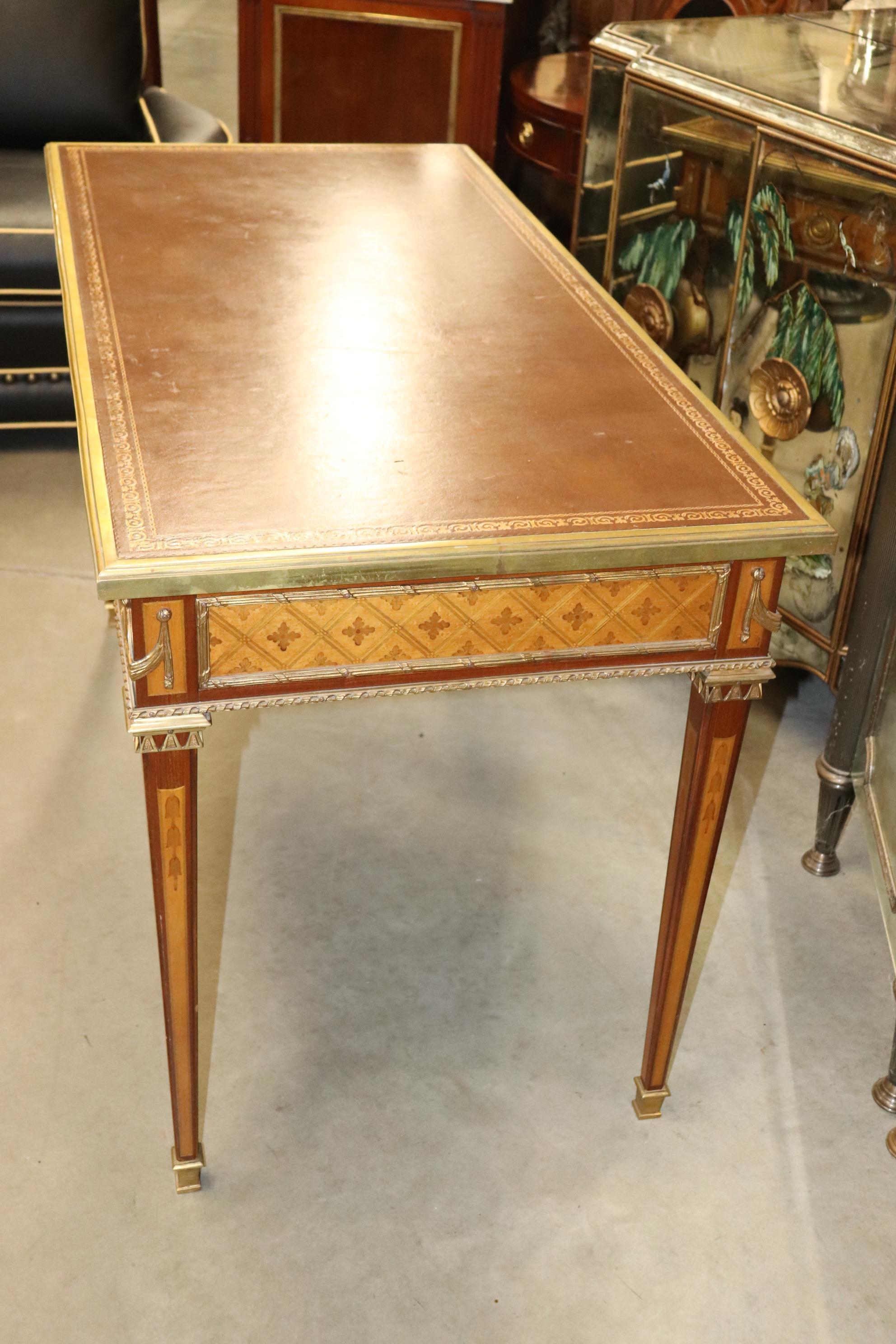 Bronze Mounted Leather Top Inlaid Kingwood Directoire Bureau Plat Writing Desk 4