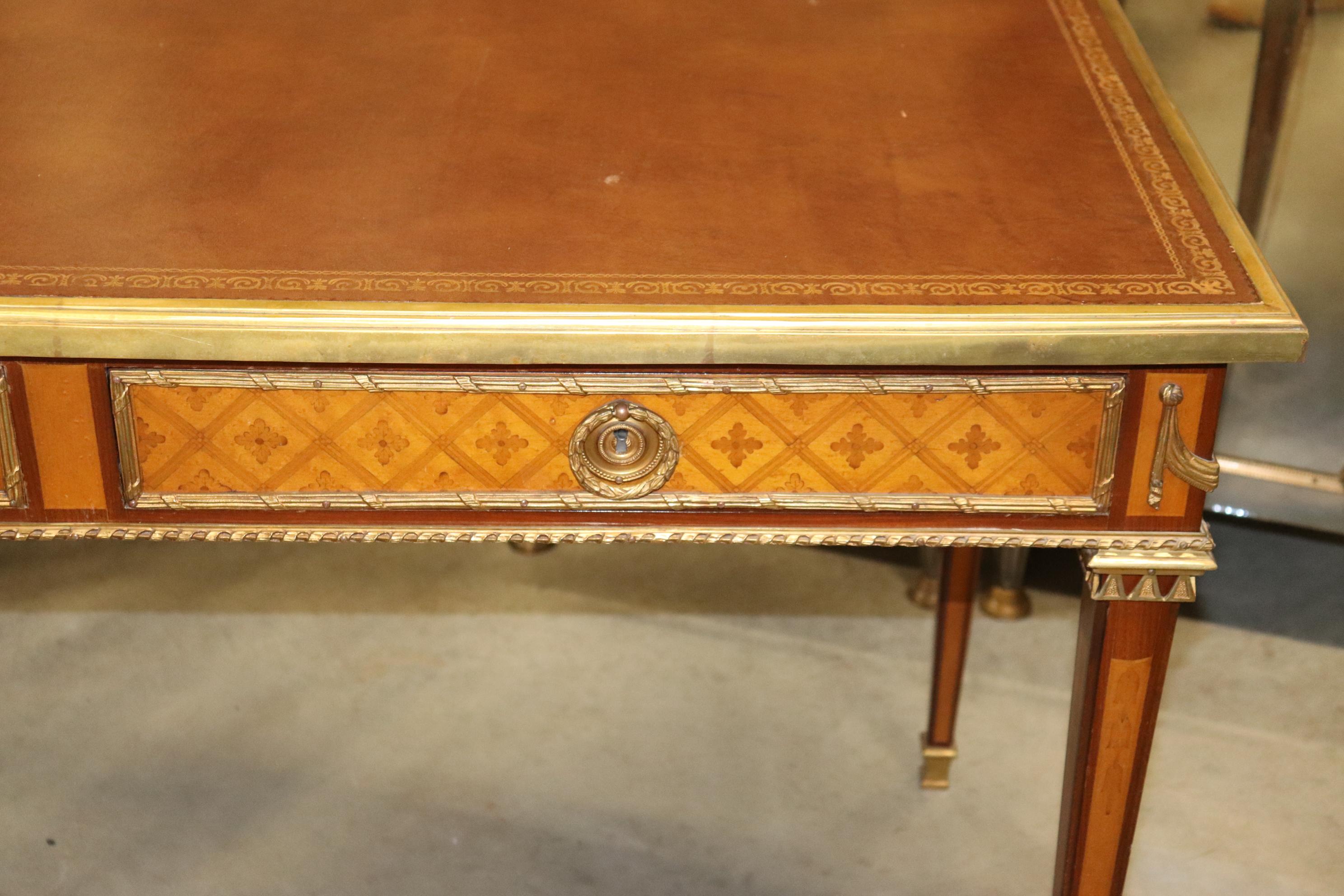 Bronze Mounted Leather Top Inlaid Kingwood Directoire Bureau Plat Writing Desk 5