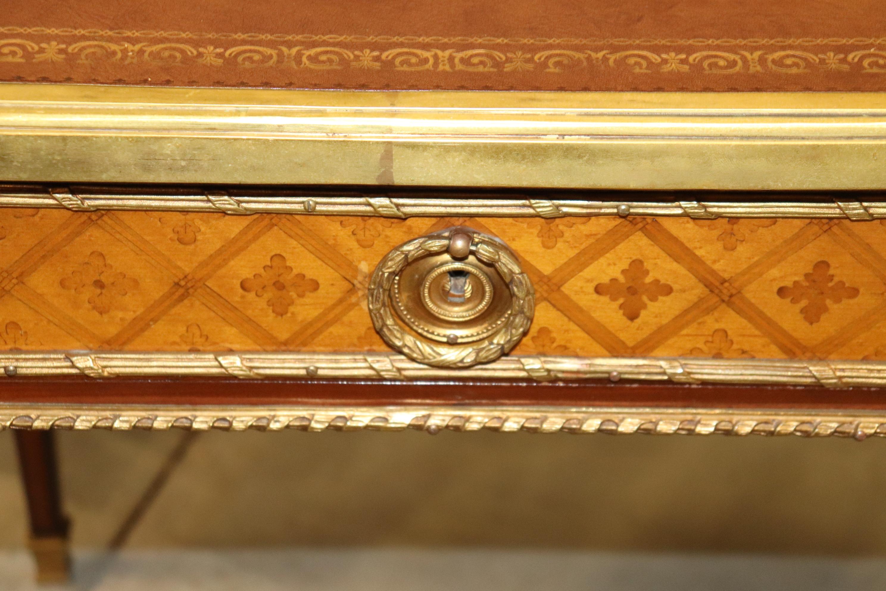 Bronze Mounted Leather Top Inlaid Kingwood Directoire Bureau Plat Writing Desk 6