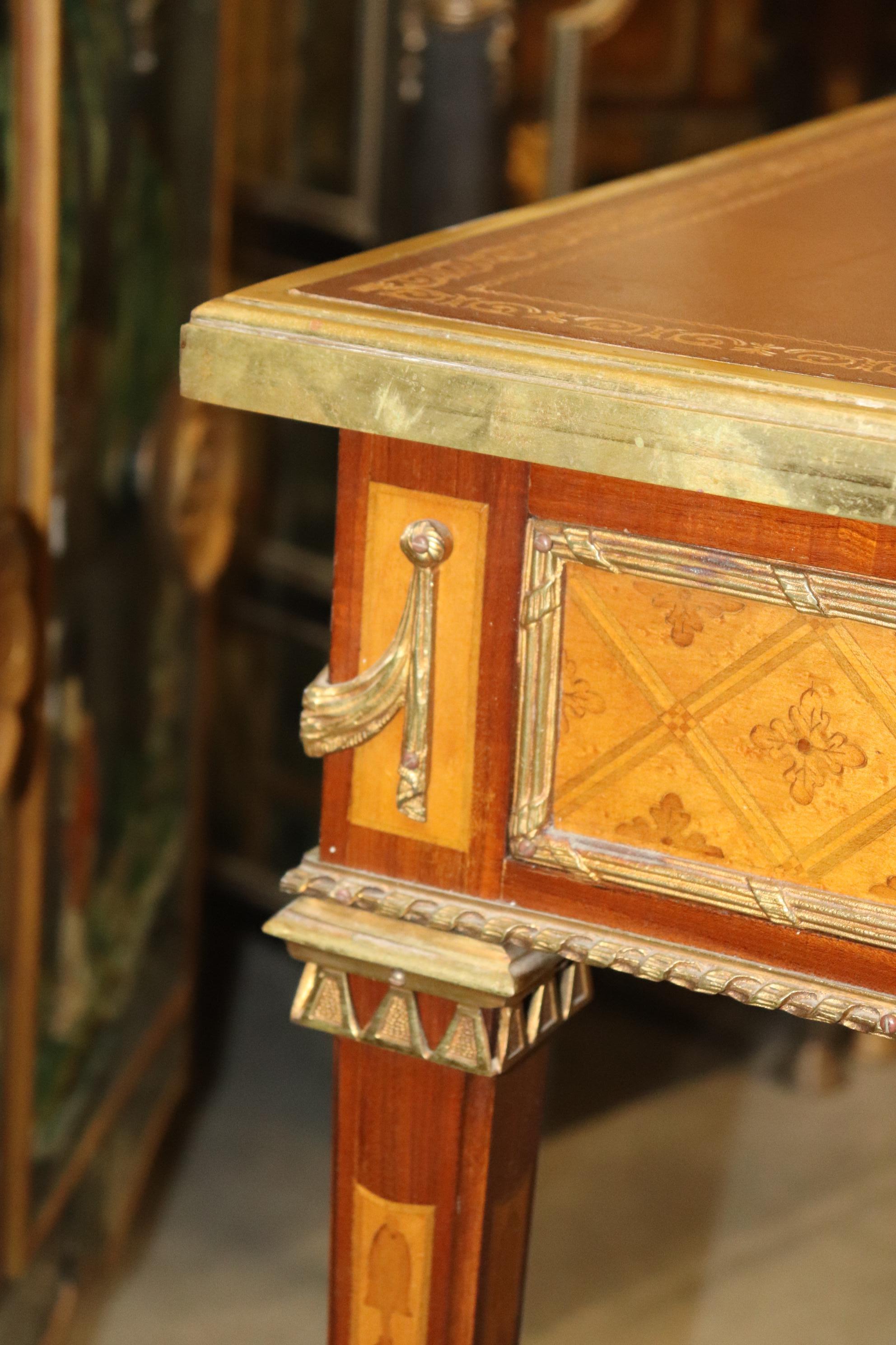Bronze Mounted Leather Top Inlaid Kingwood Directoire Bureau Plat Writing Desk 8