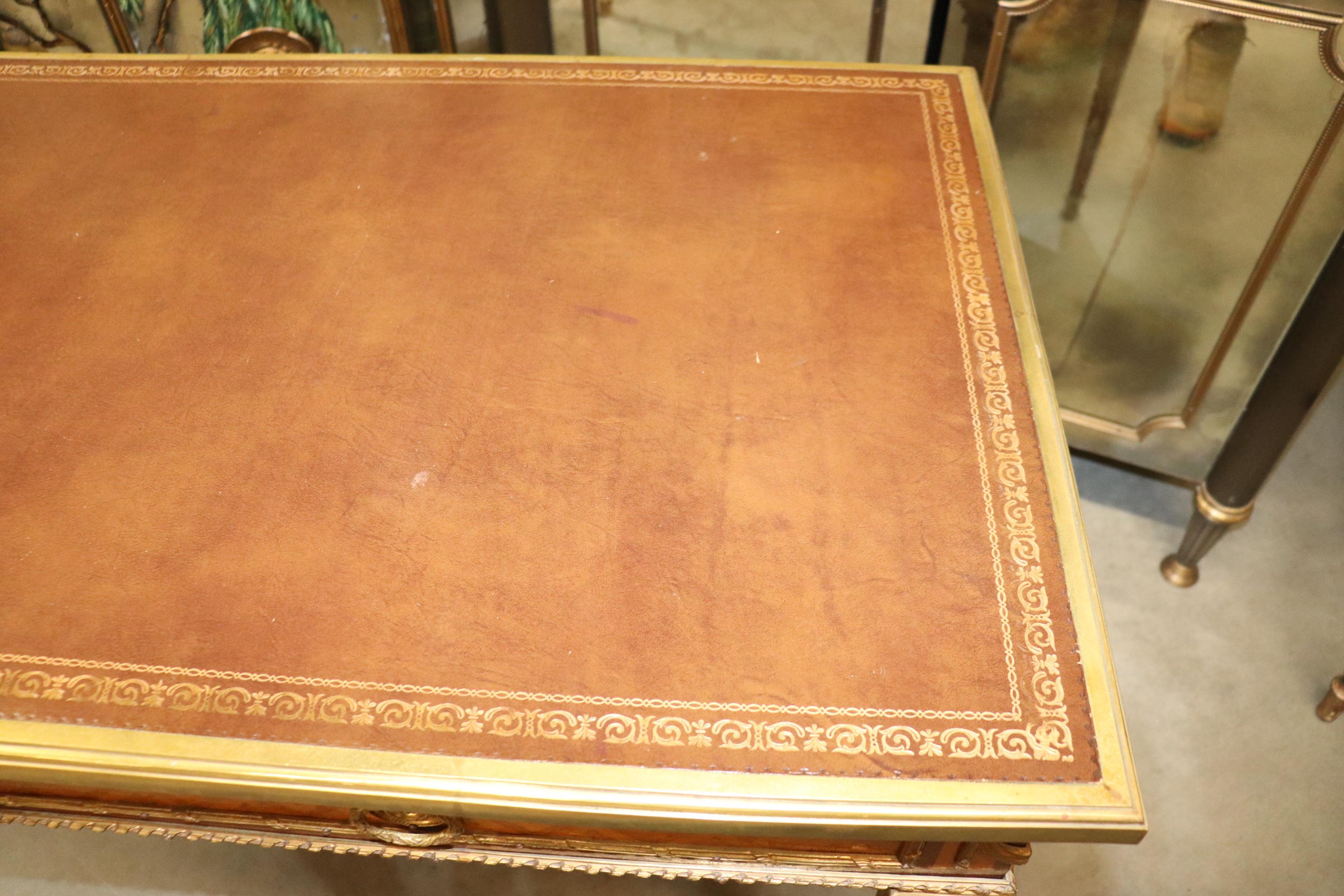Bronze Mounted Leather Top Inlaid Kingwood Directoire Bureau Plat Writing Desk 12